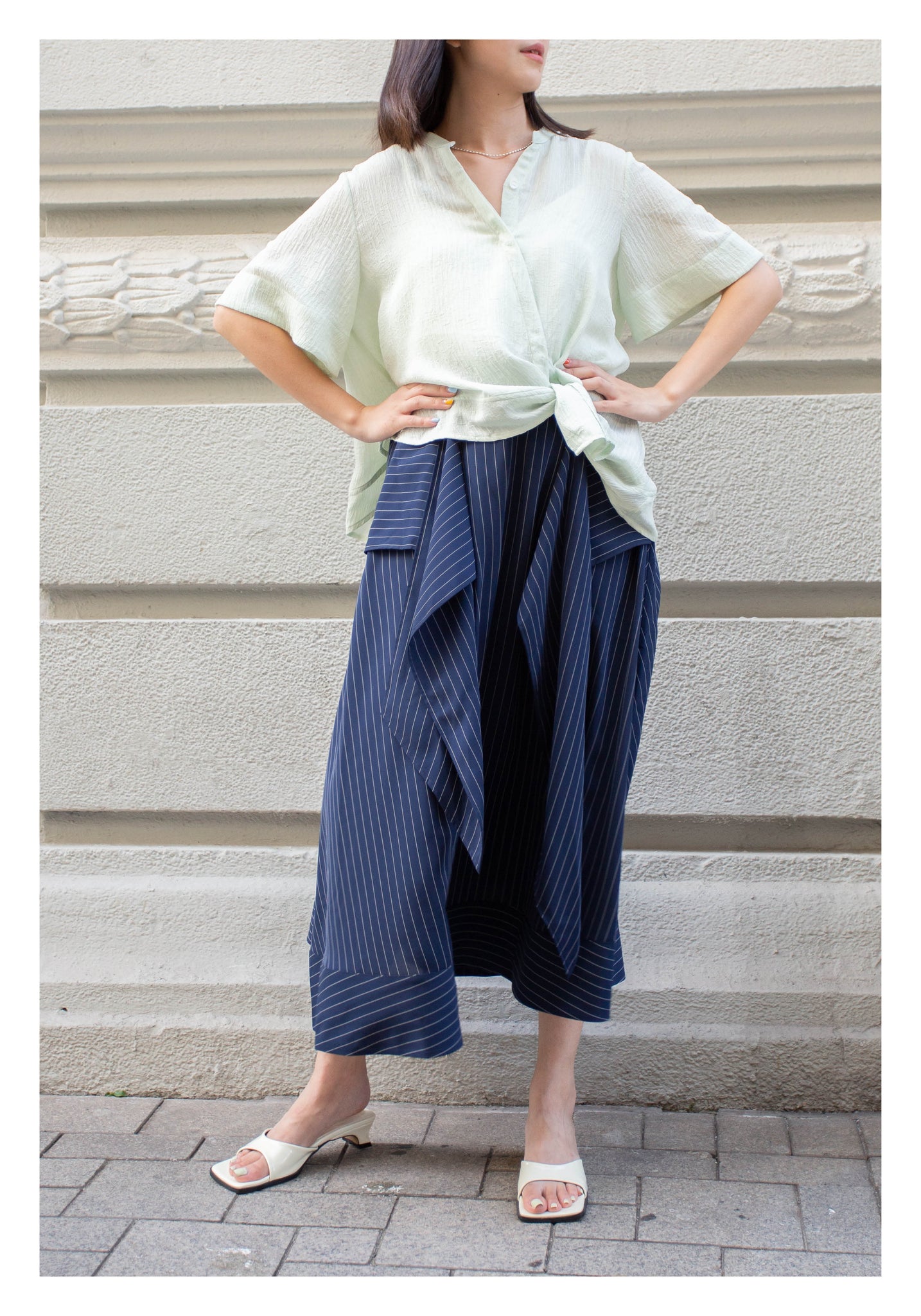 Front Tie Stripe Dripping Skirt Navy - whoami