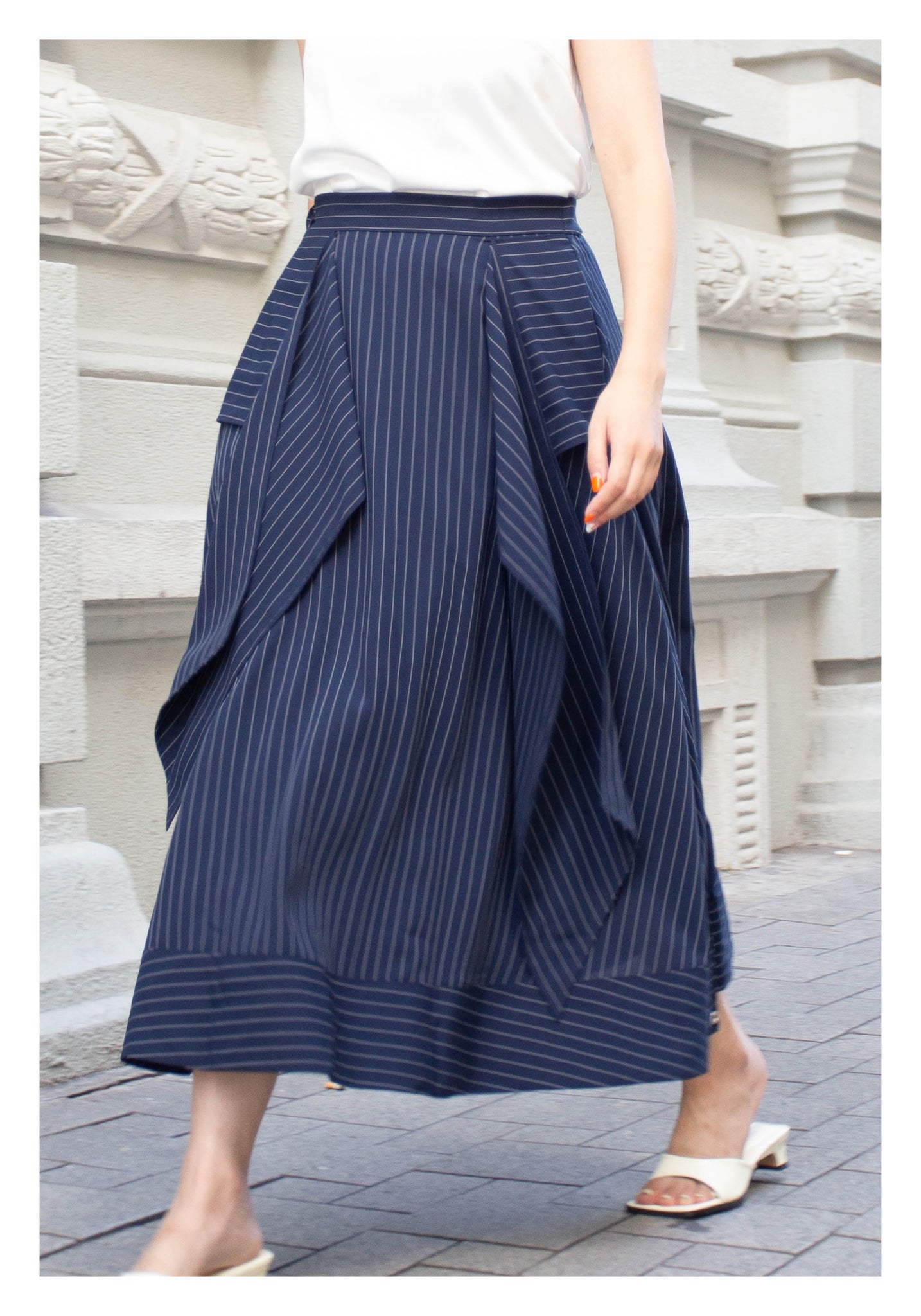 Front Tie Stripe Dripping Skirt Navy - whoami