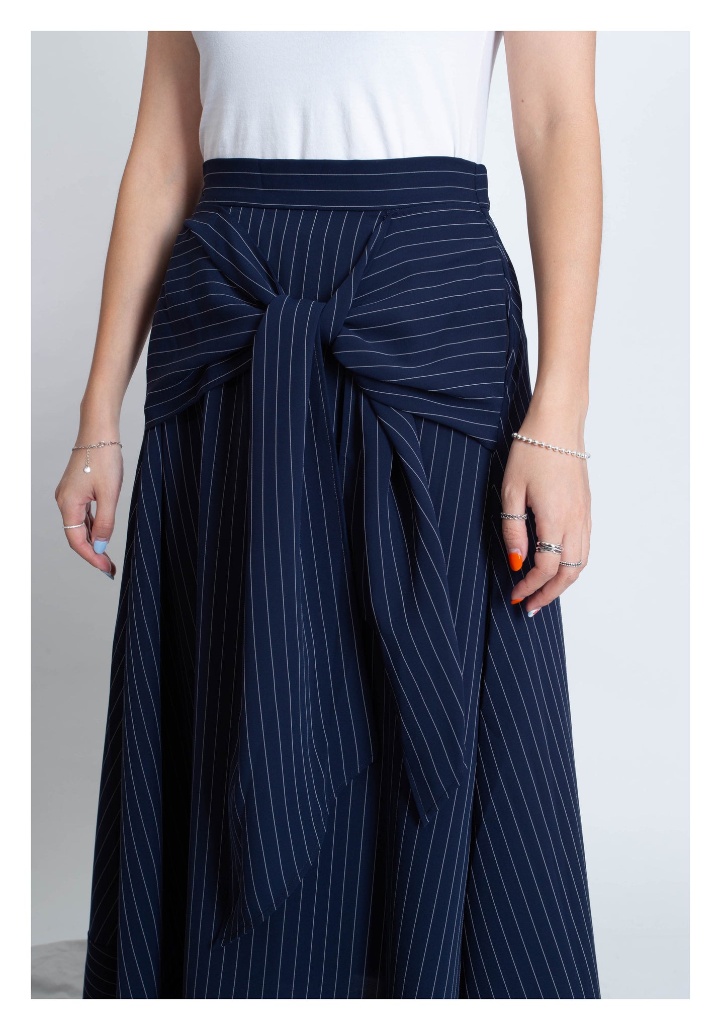 Front Tie Stripe Dripping Skirt Navy - whoami