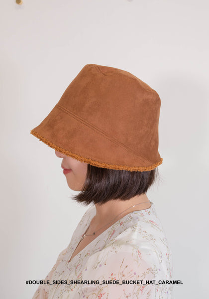 Double Sides Shearling Suede Buckle Hat Caramel - whoami