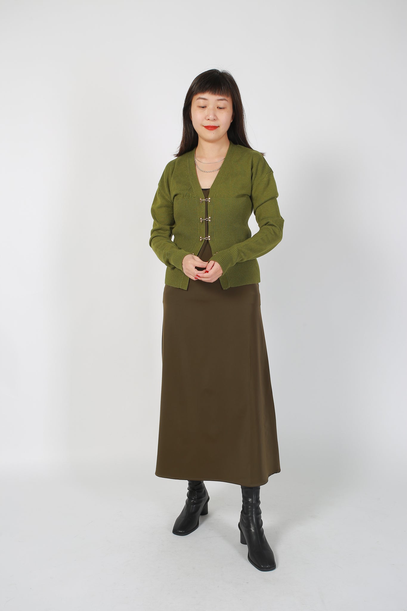 Corset Button Cardigan Olive