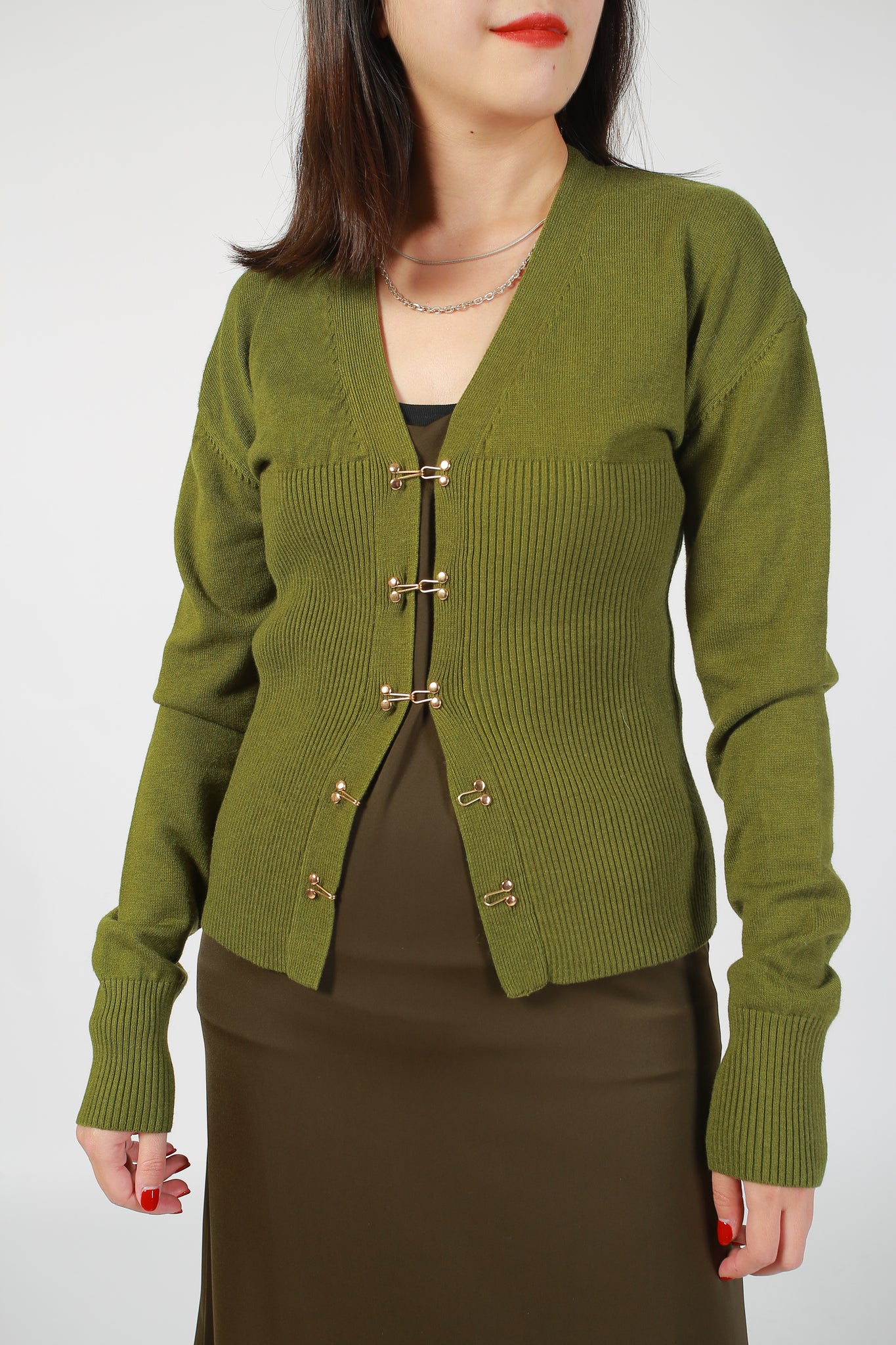 Corset Button Cardigan Olive