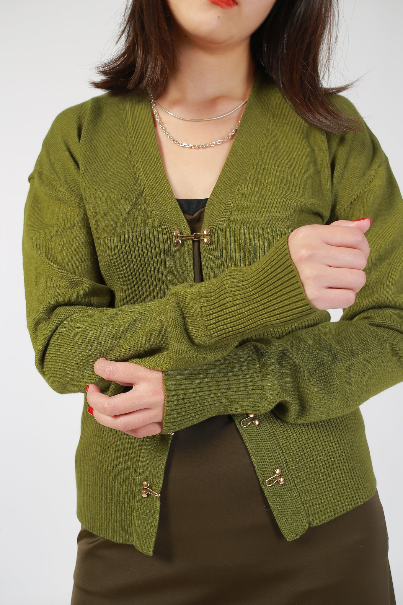 Corset Button Cardigan Olive