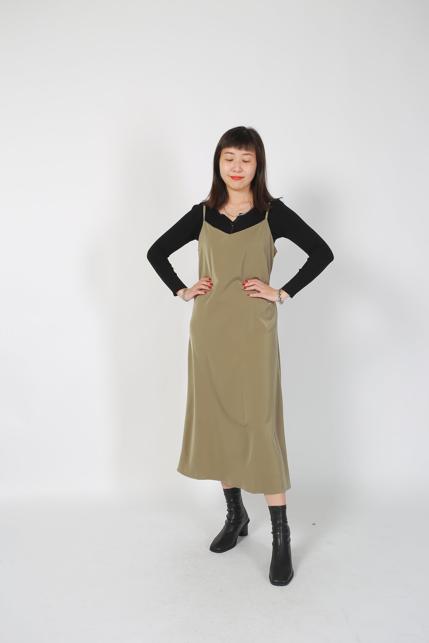 Essential Satin Slip Dress Khaki