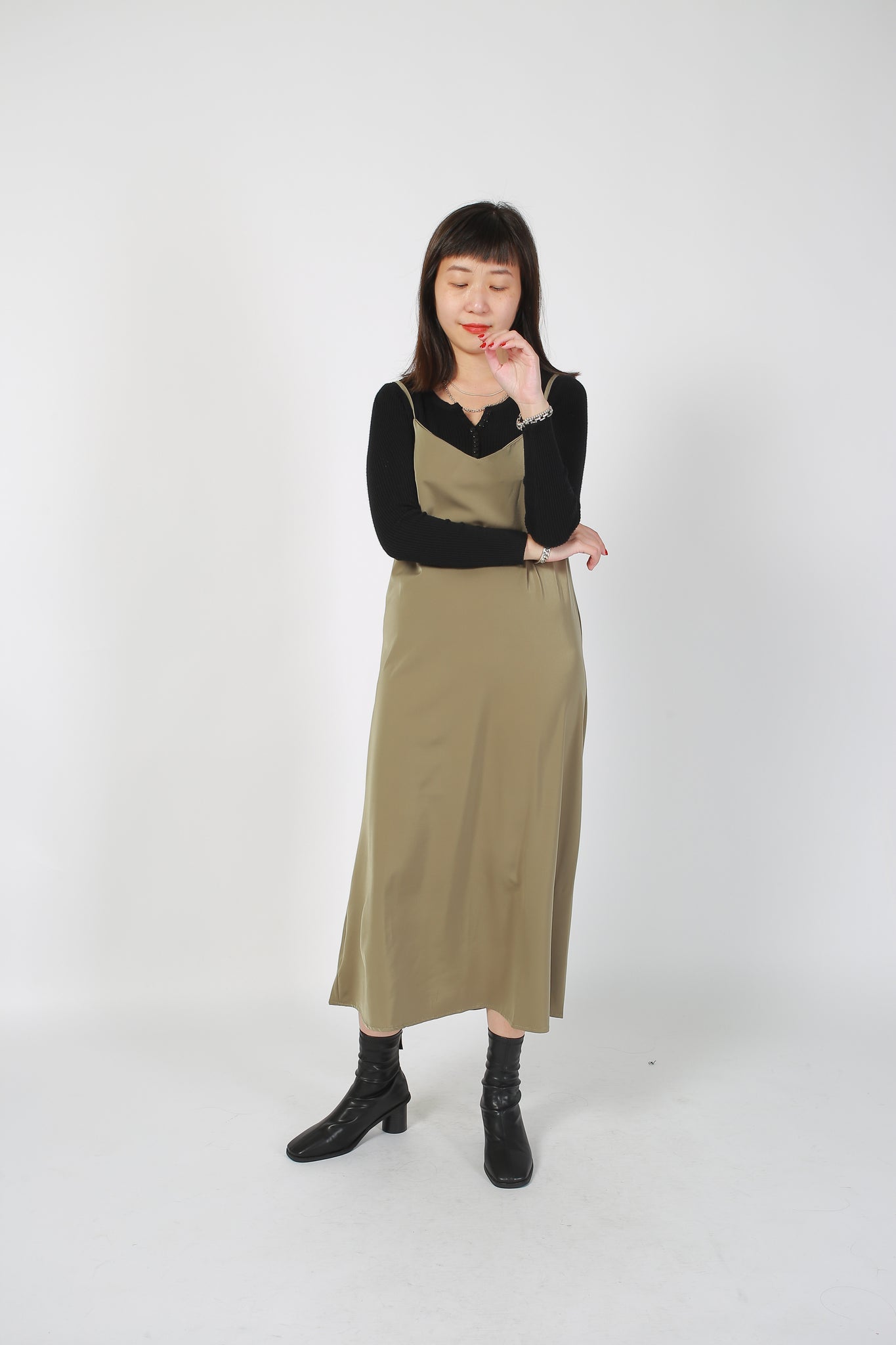 Essential Satin Slip Dress Khaki