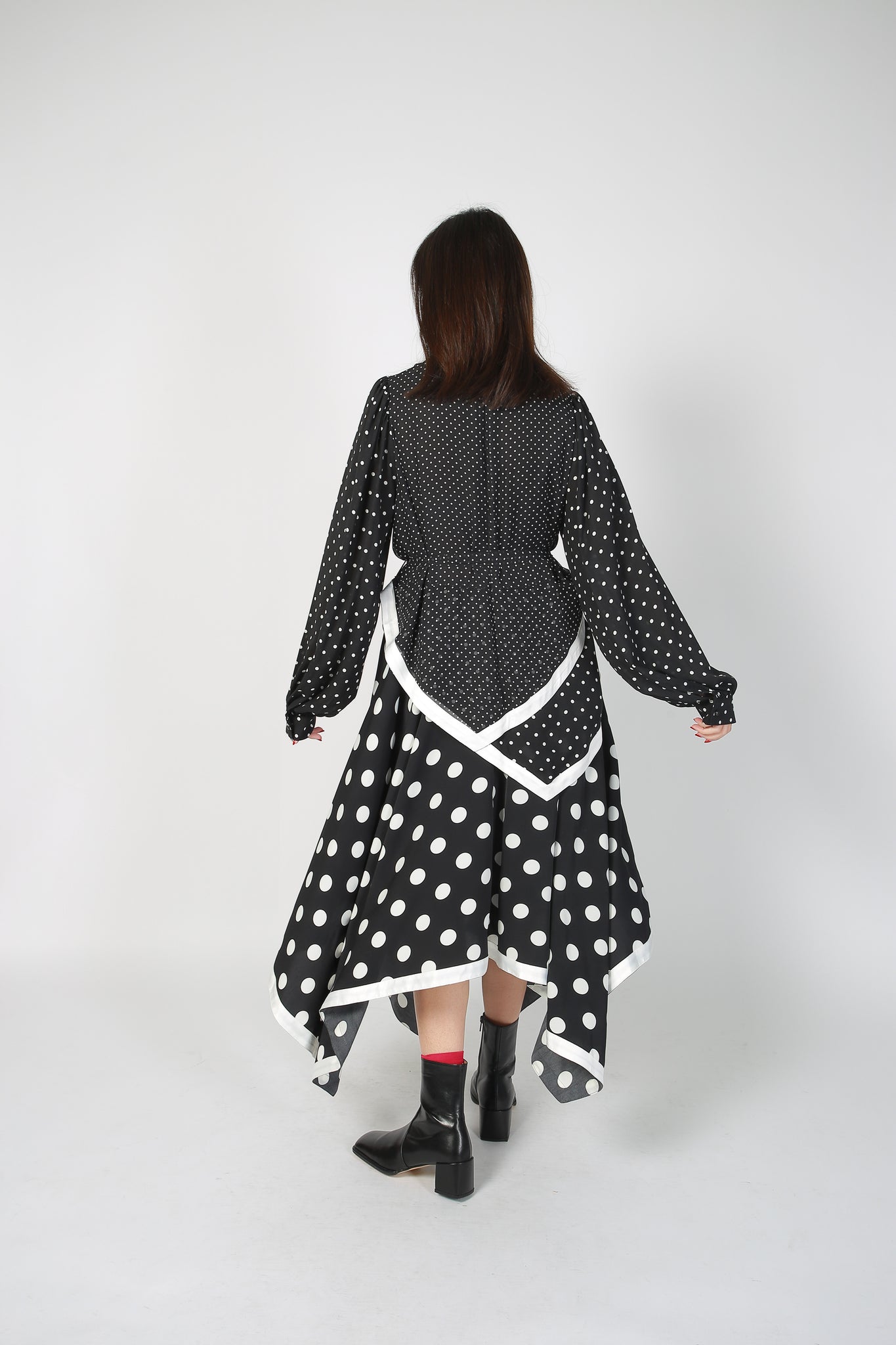 Deluxe Asymmetric Mixed Dot Dress