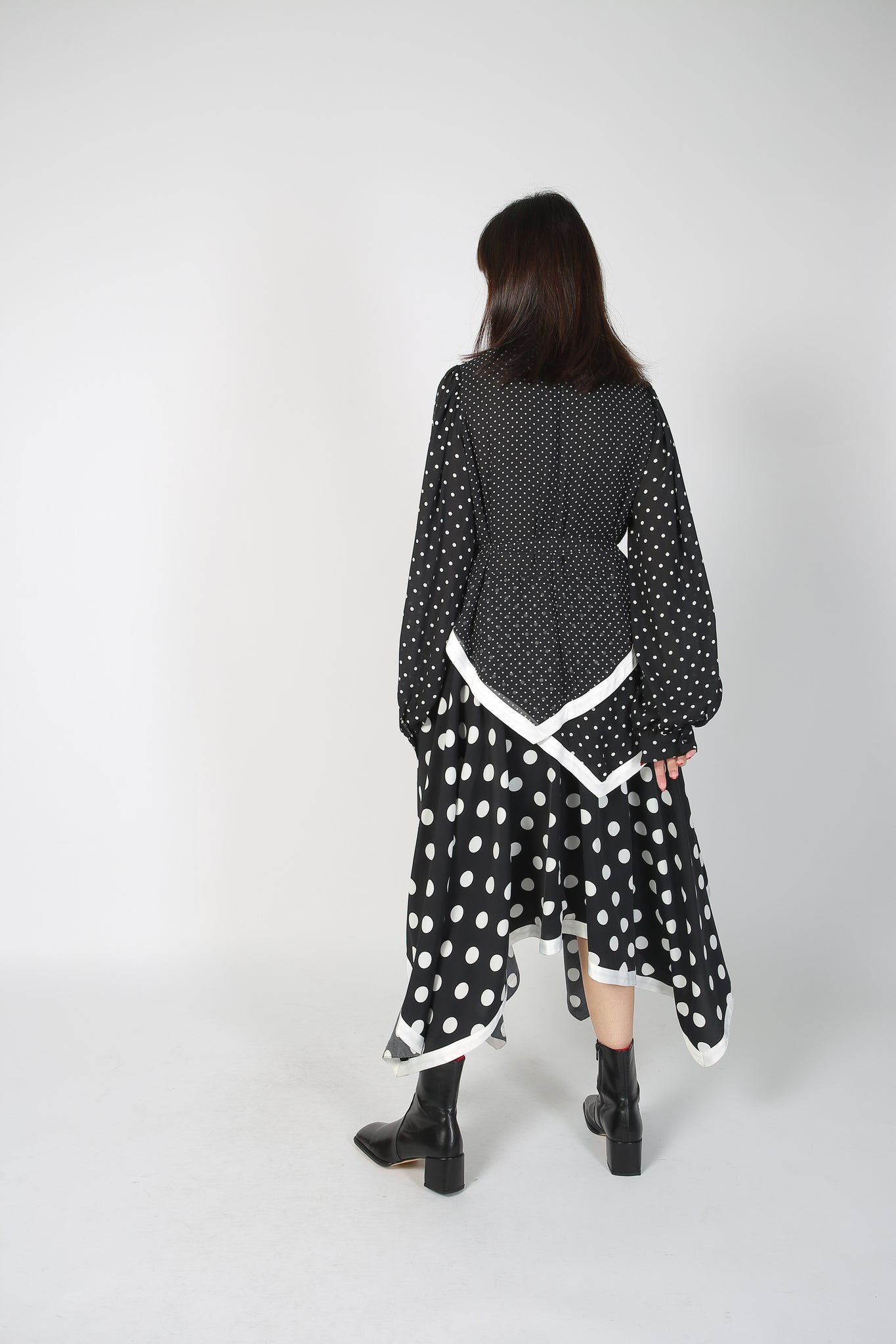 Deluxe Asymmetric Mixed Dot Dress