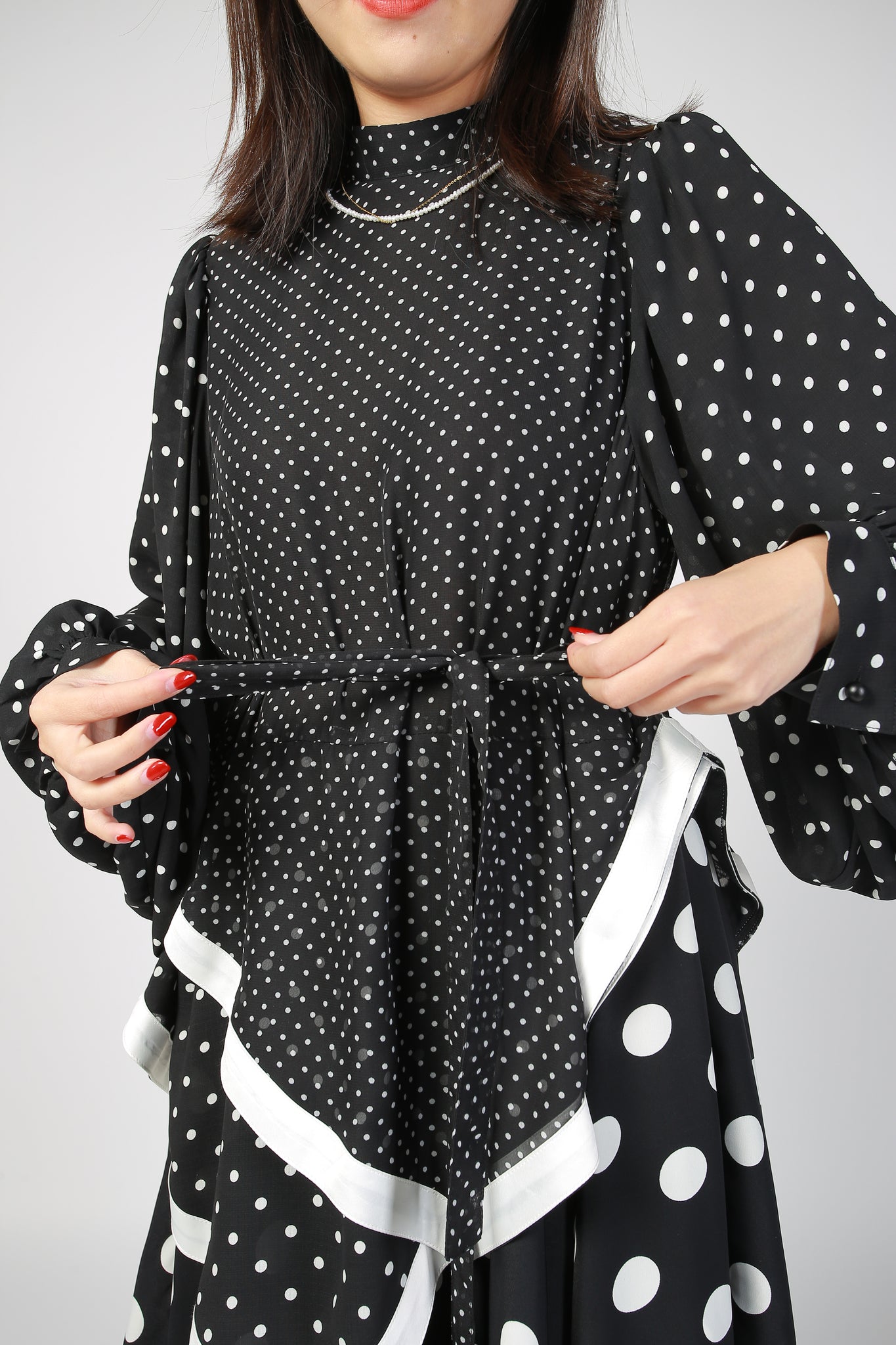 Deluxe Asymmetric Mixed Dot Dress