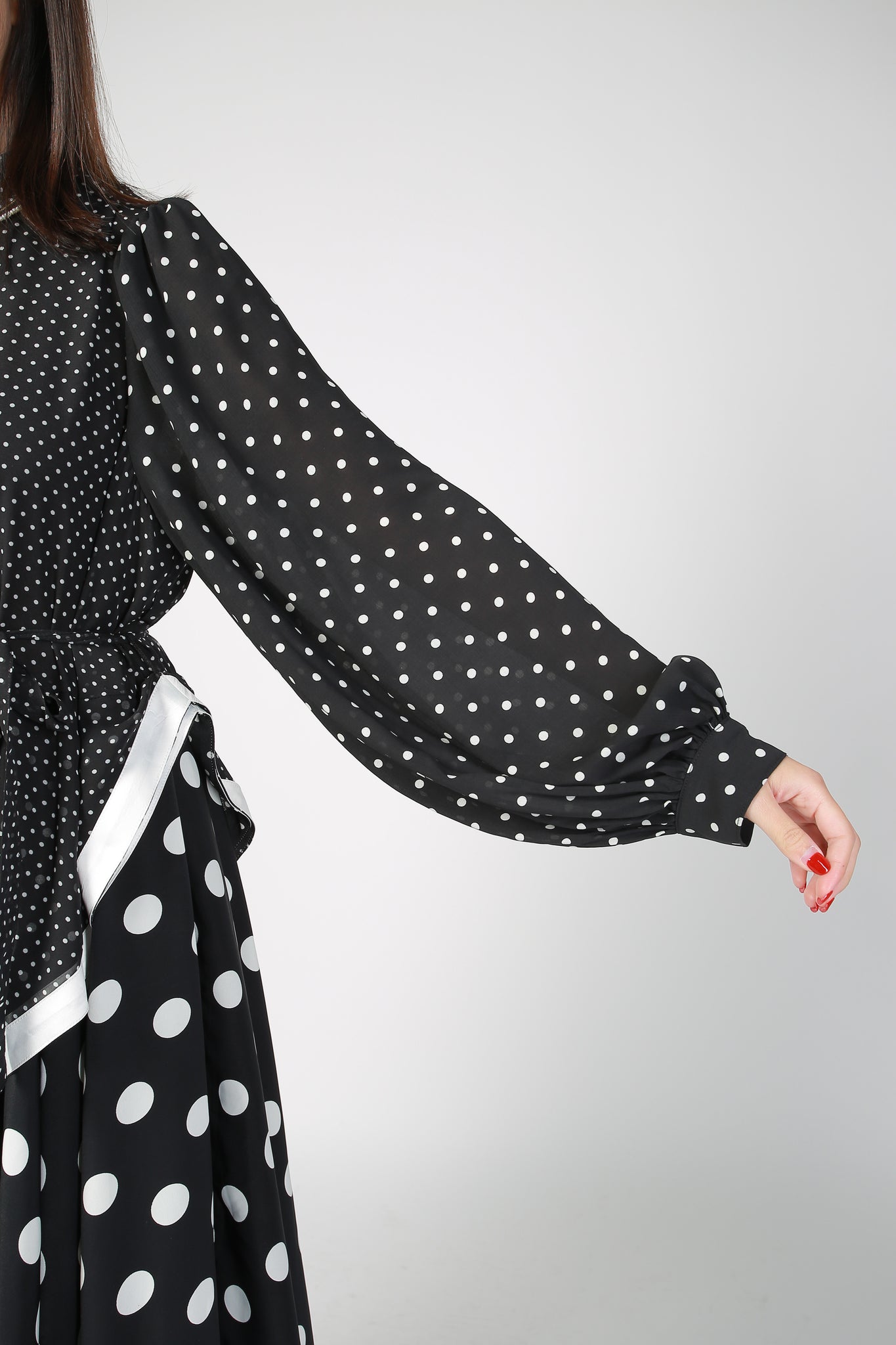 Deluxe Asymmetric Mixed Dot Dress
