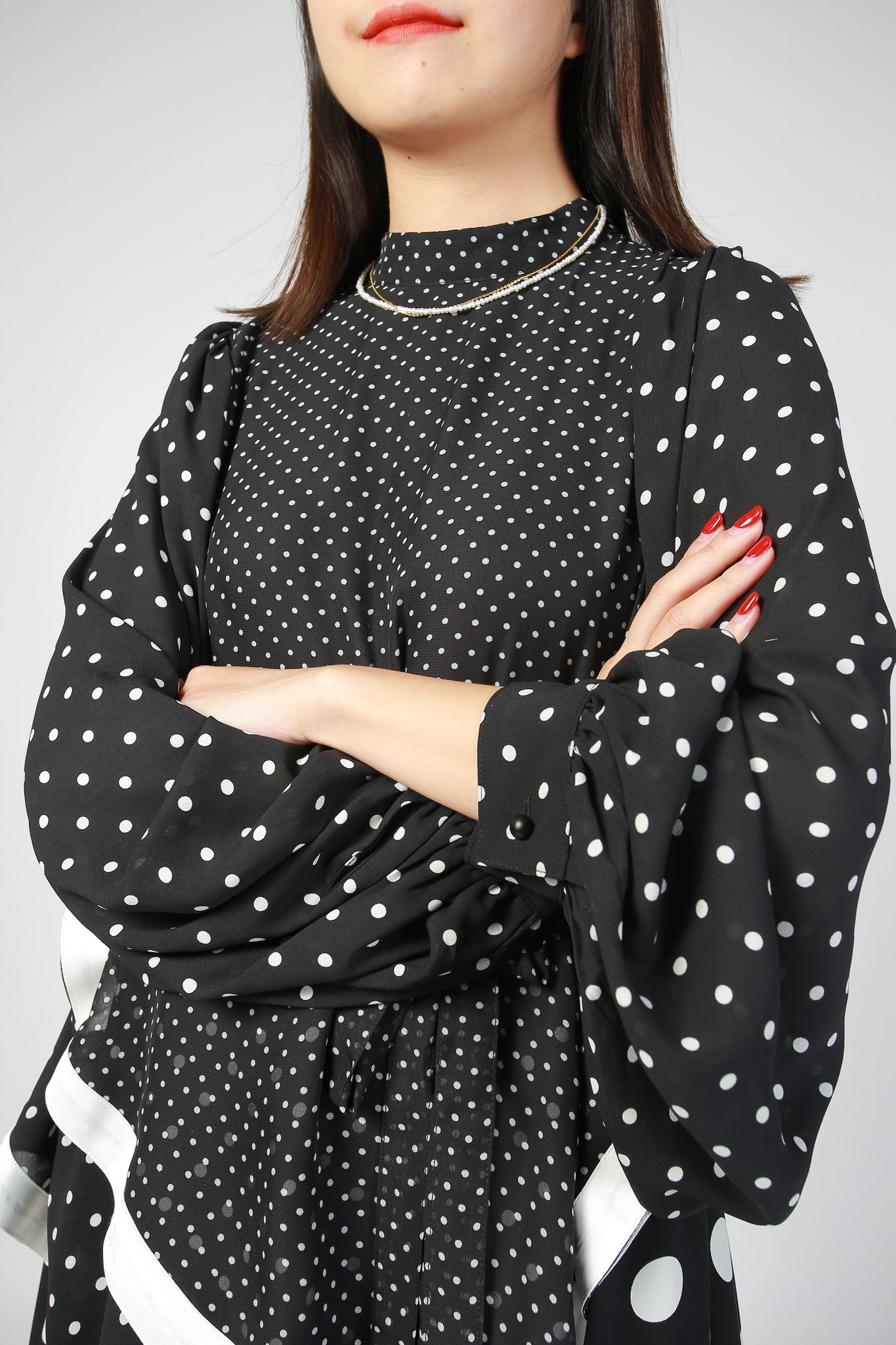 Deluxe Asymmetric Mixed Dot Dress