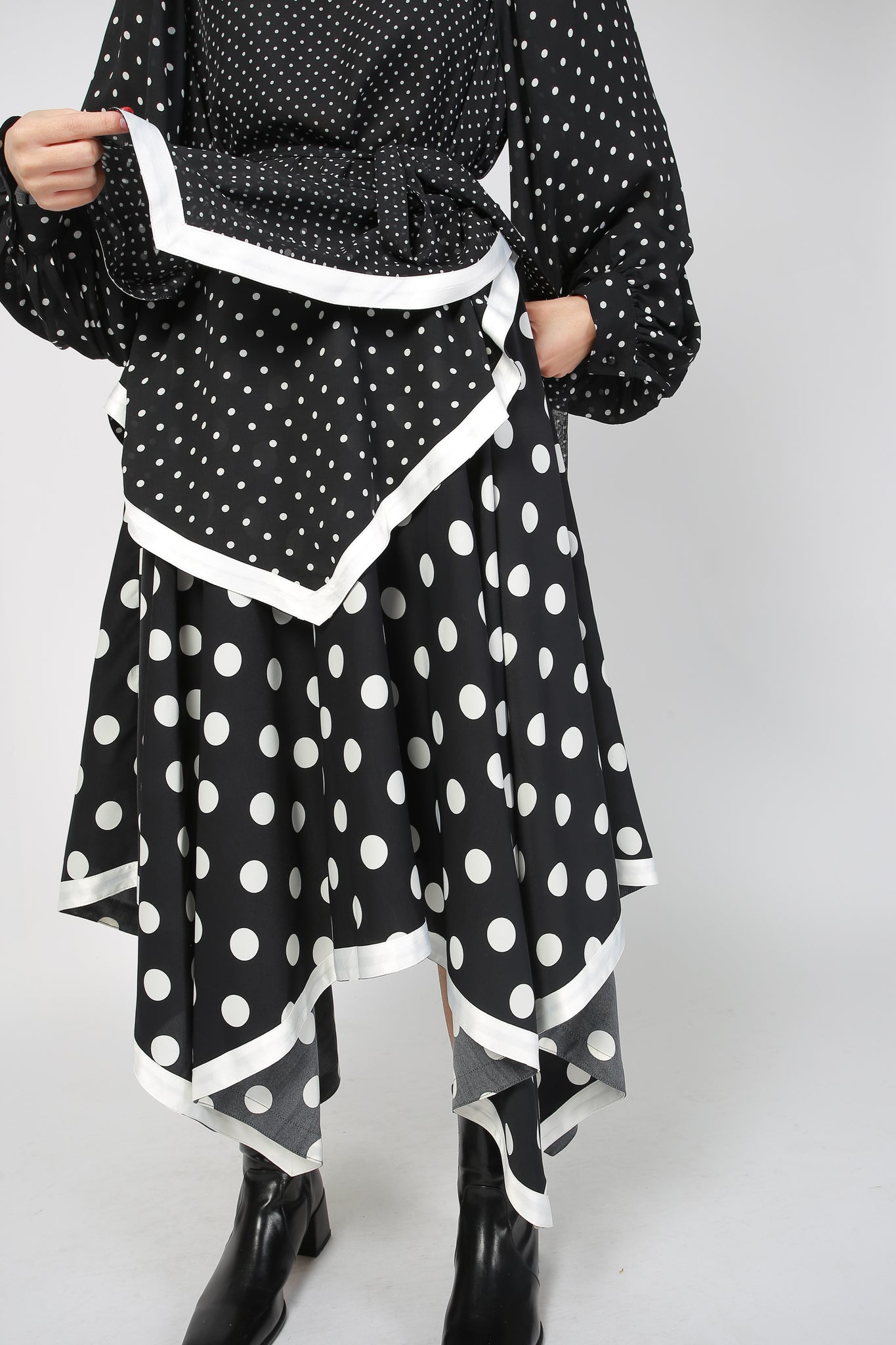 Deluxe Asymmetric Mixed Dot Dress