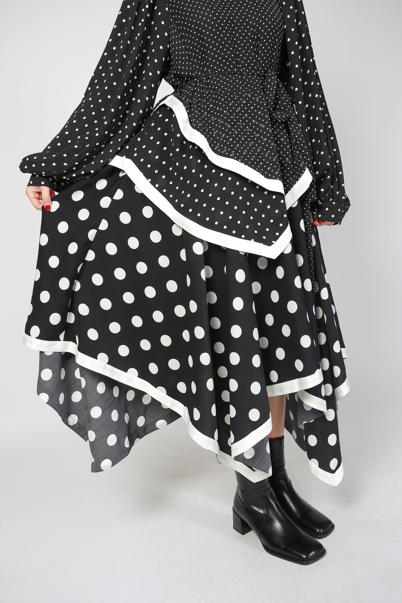 Deluxe Asymmetric Mixed Dot Dress