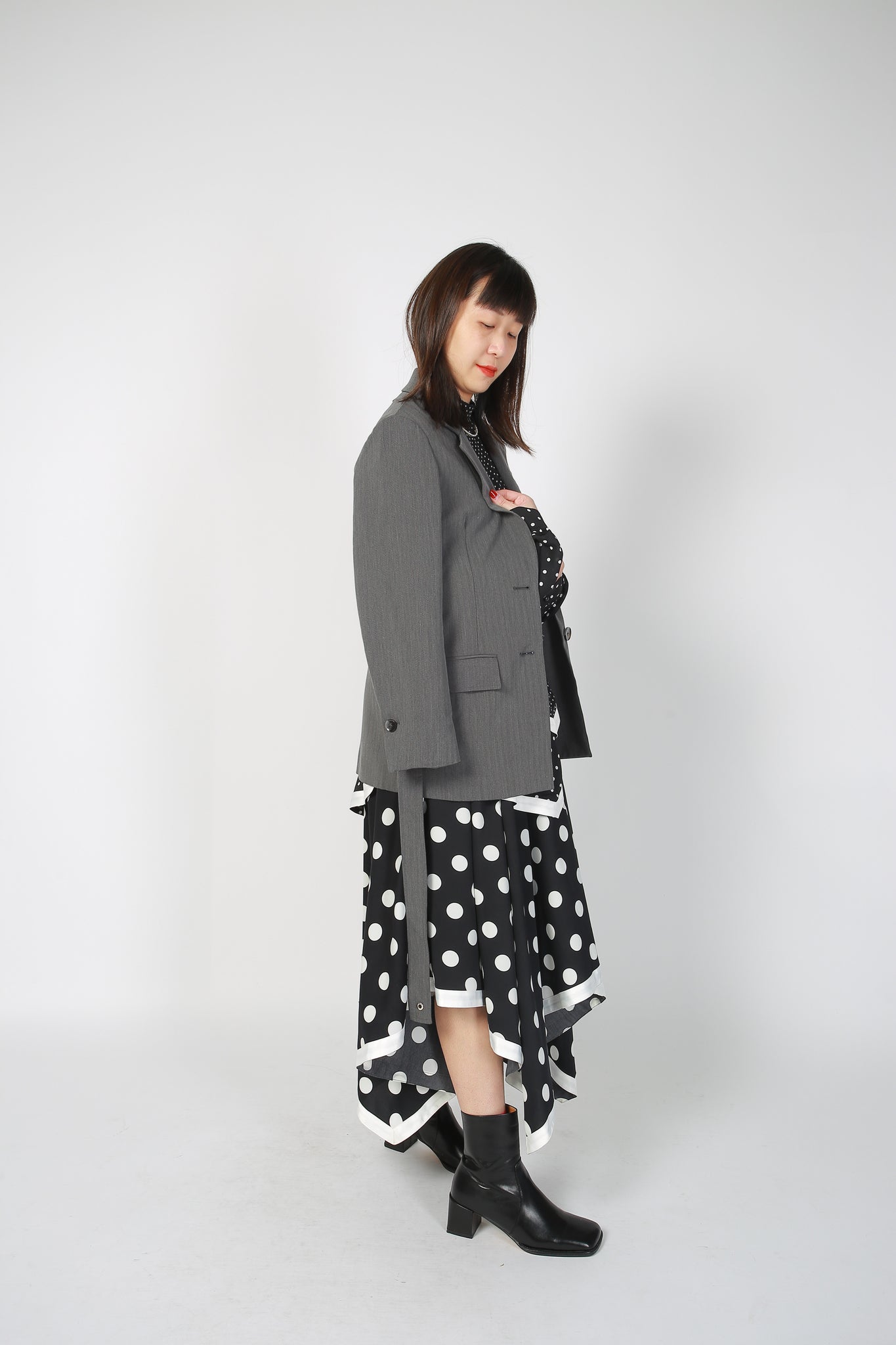 Deluxe Asymmetric Mixed Dot Dress