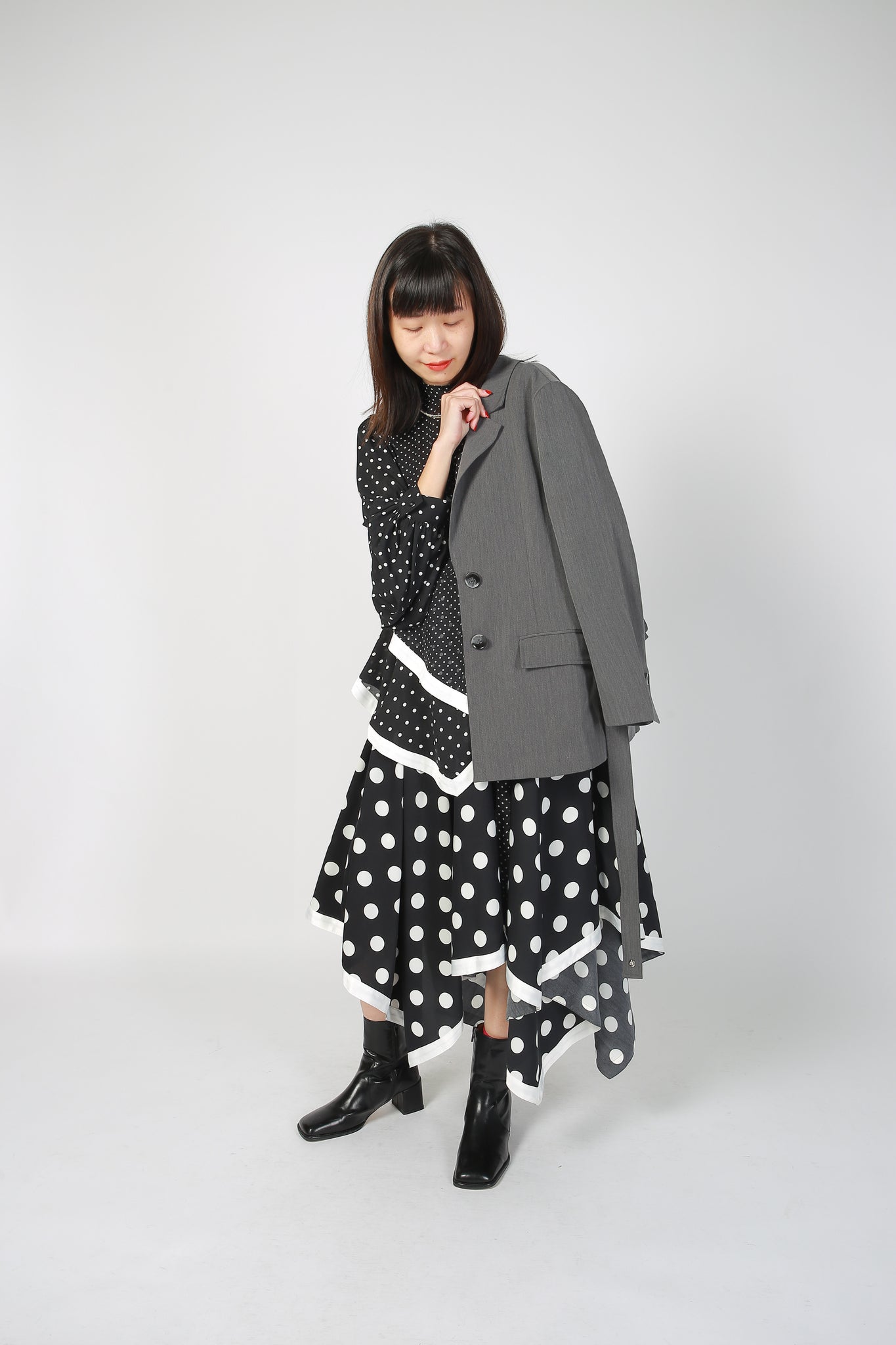 Deluxe Asymmetric Mixed Dot Dress