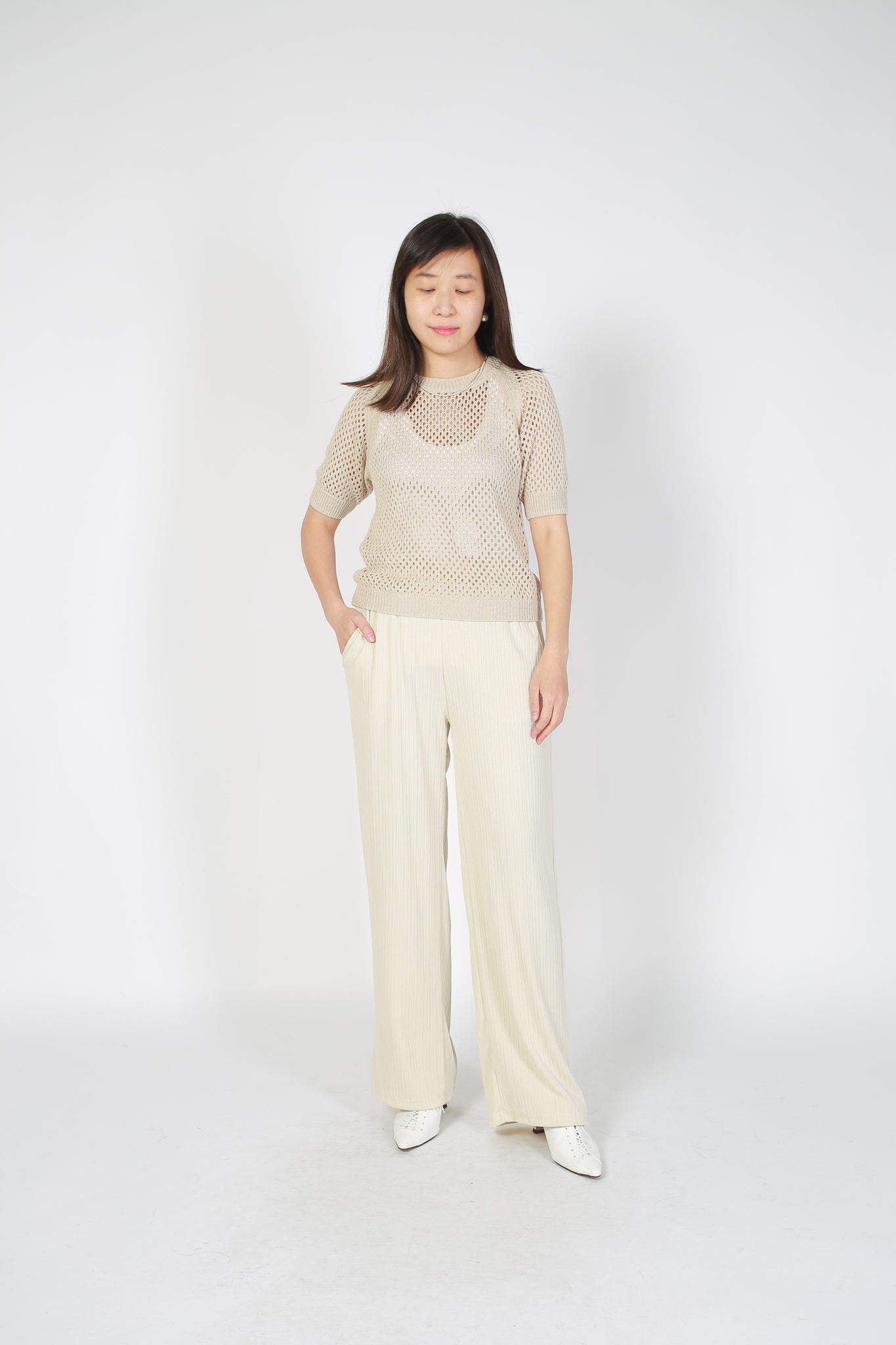 Comfy Ribbed Drape Pants Ivory