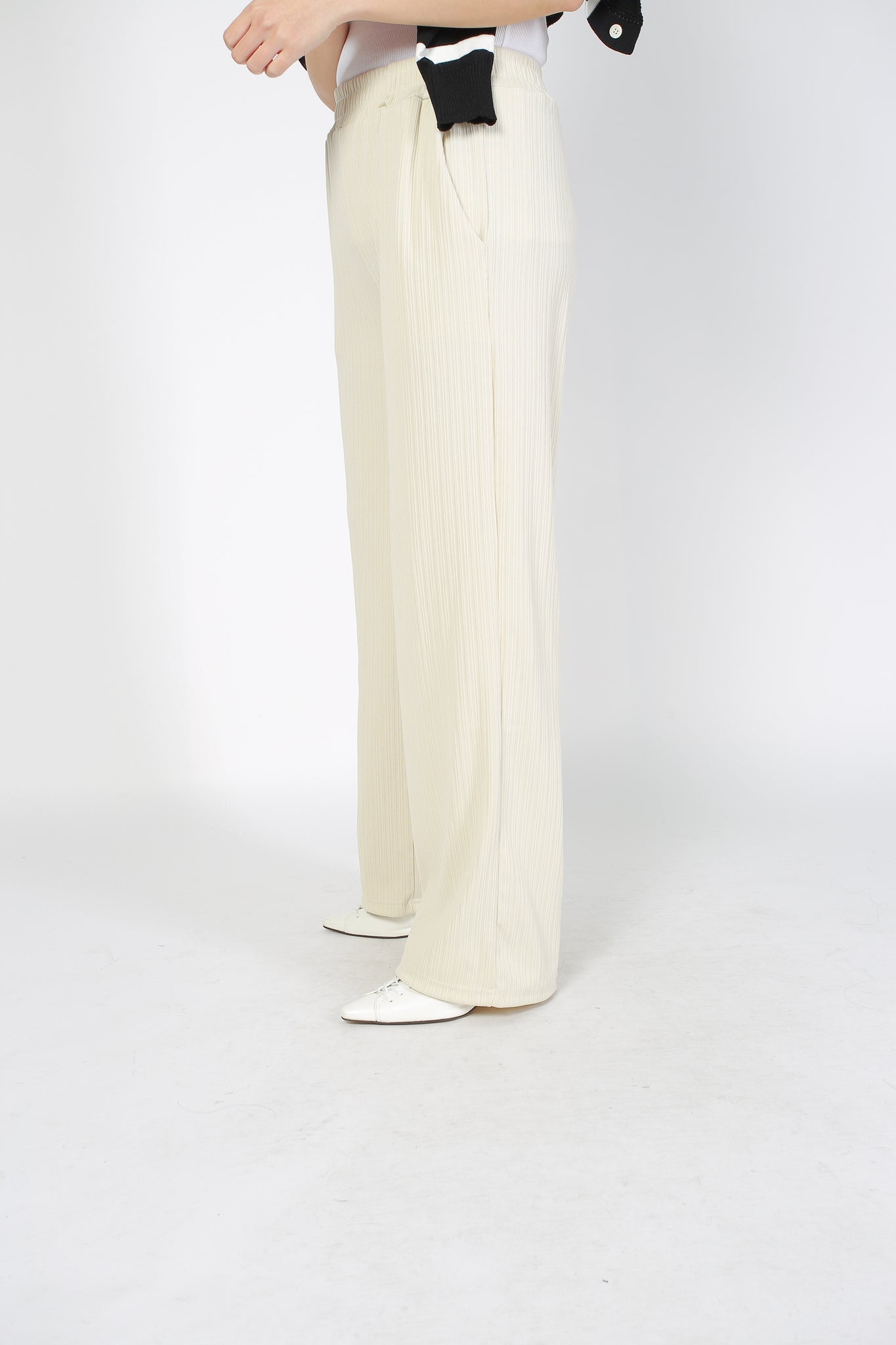 Comfy Ribbed Drape Pants Ivory