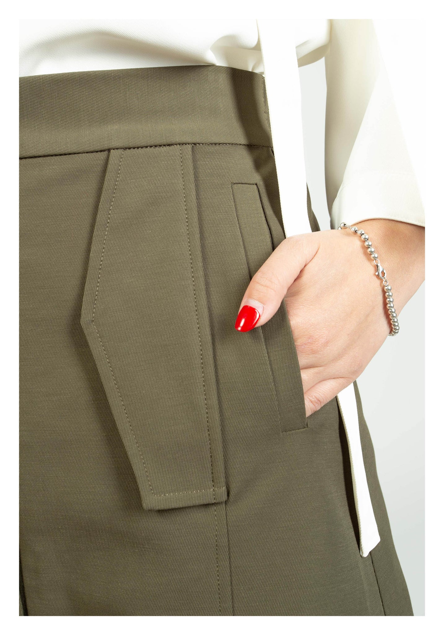 Ruffle Trims Just Fit A-Line Skirt Military Green