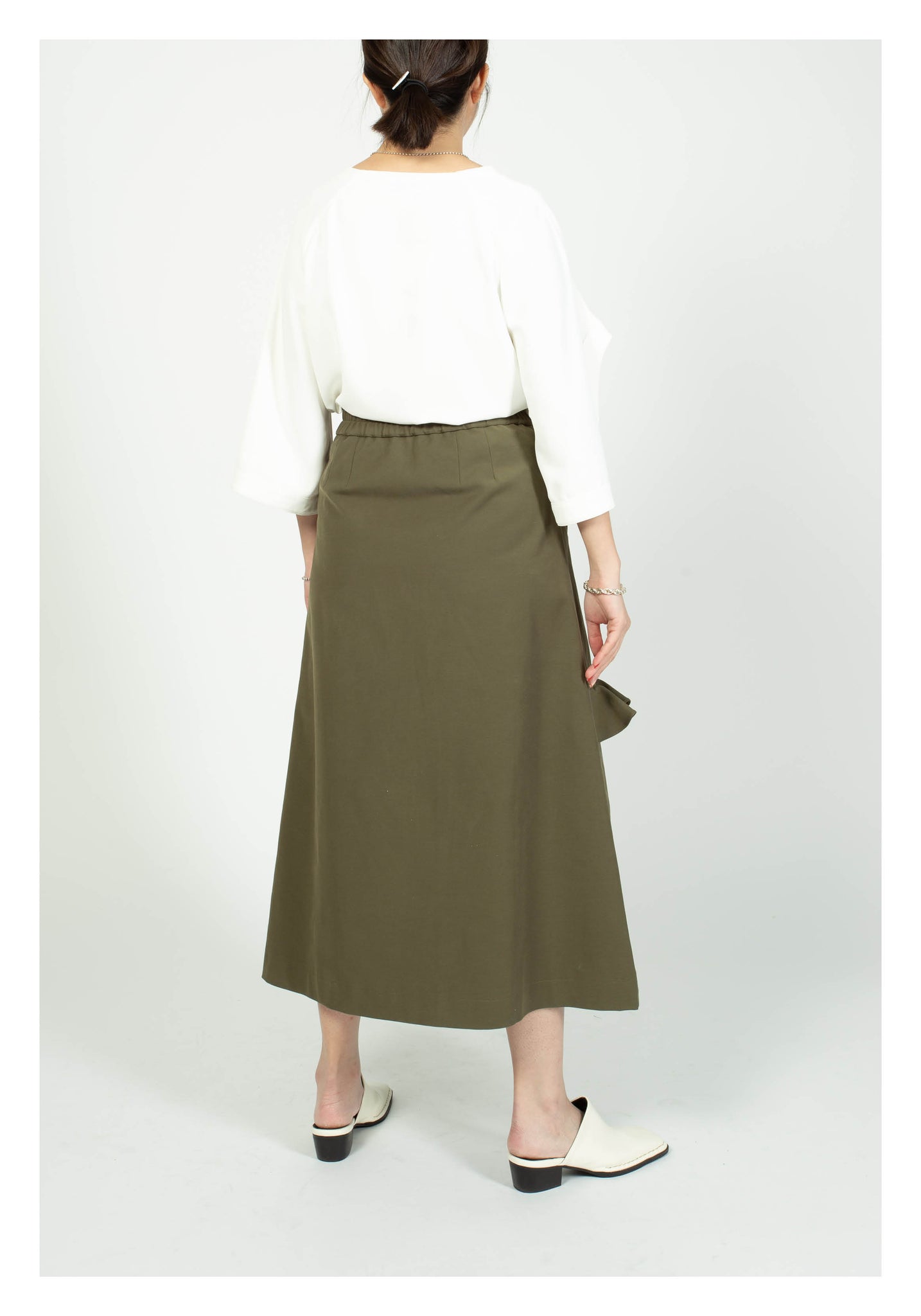 Ruffle Trims Just Fit A-Line Skirt Military Green