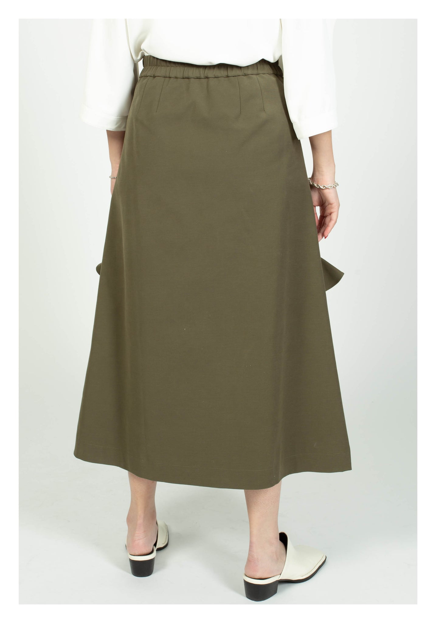 Ruffle Trims Just Fit A-Line Skirt Military Green