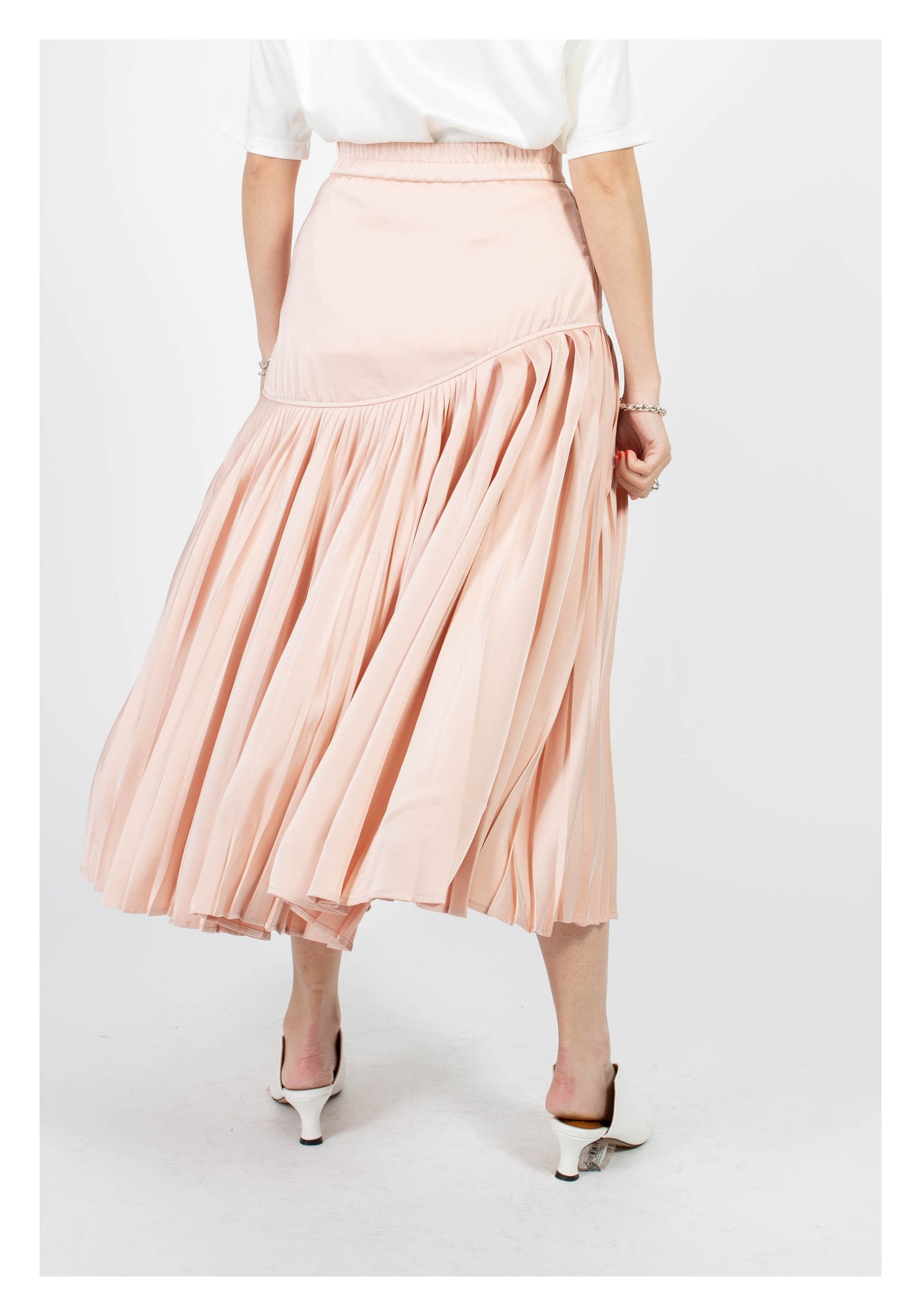 Mixed Pleats Drape Skirt Pink