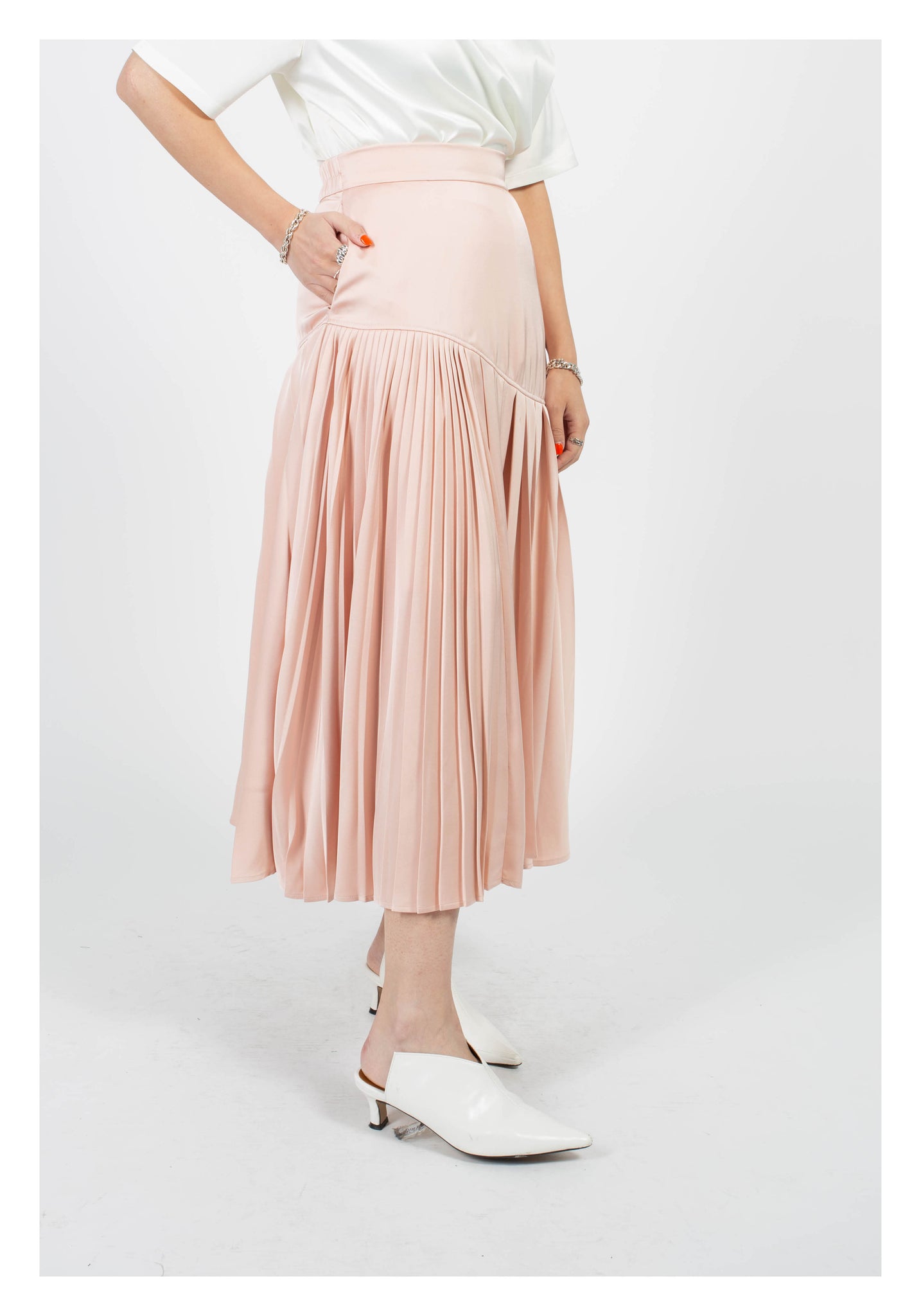 Mixed Pleats Drape Skirt Pink