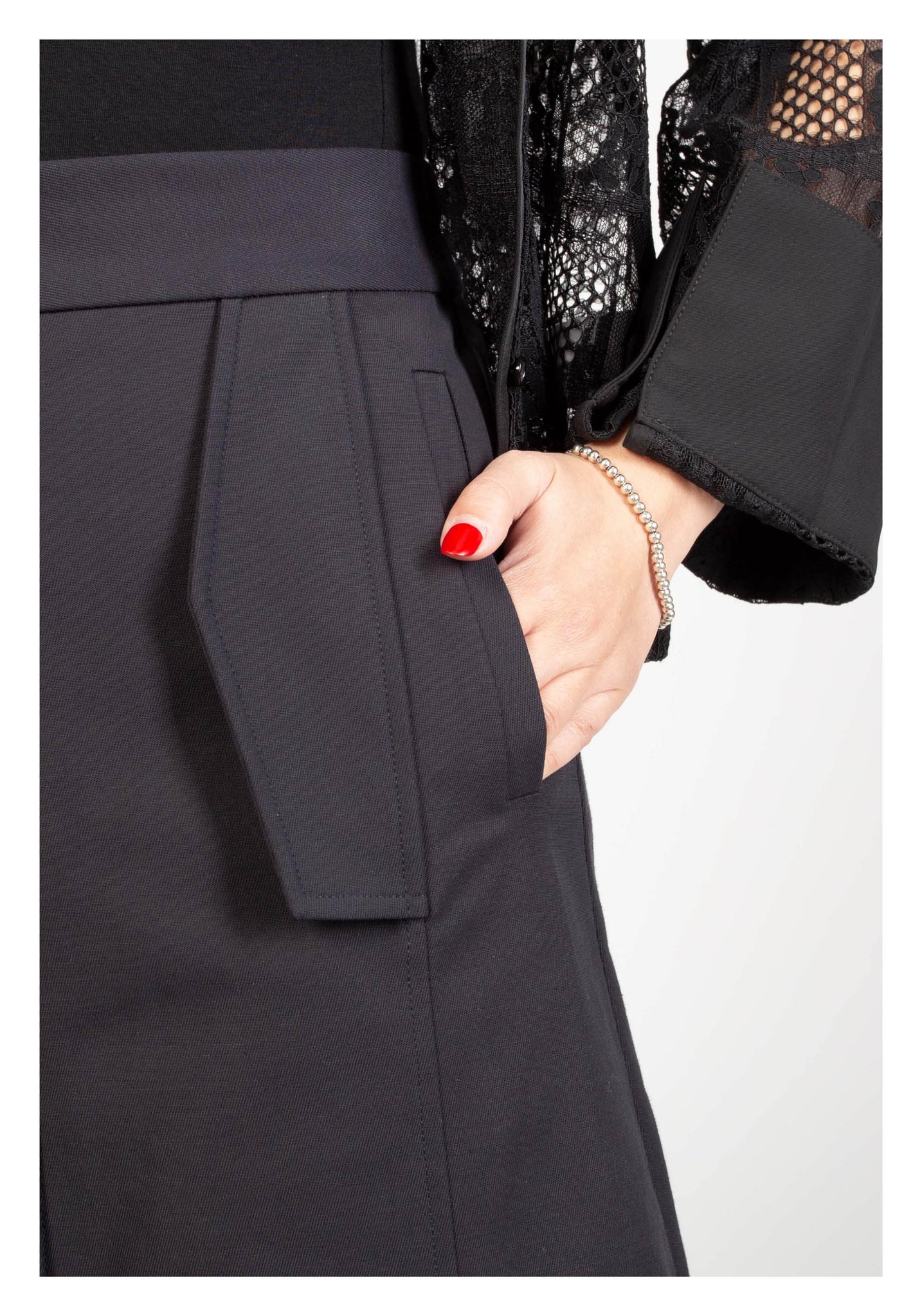 Ruffle Trims Just Fit A-Line Skirt Navy