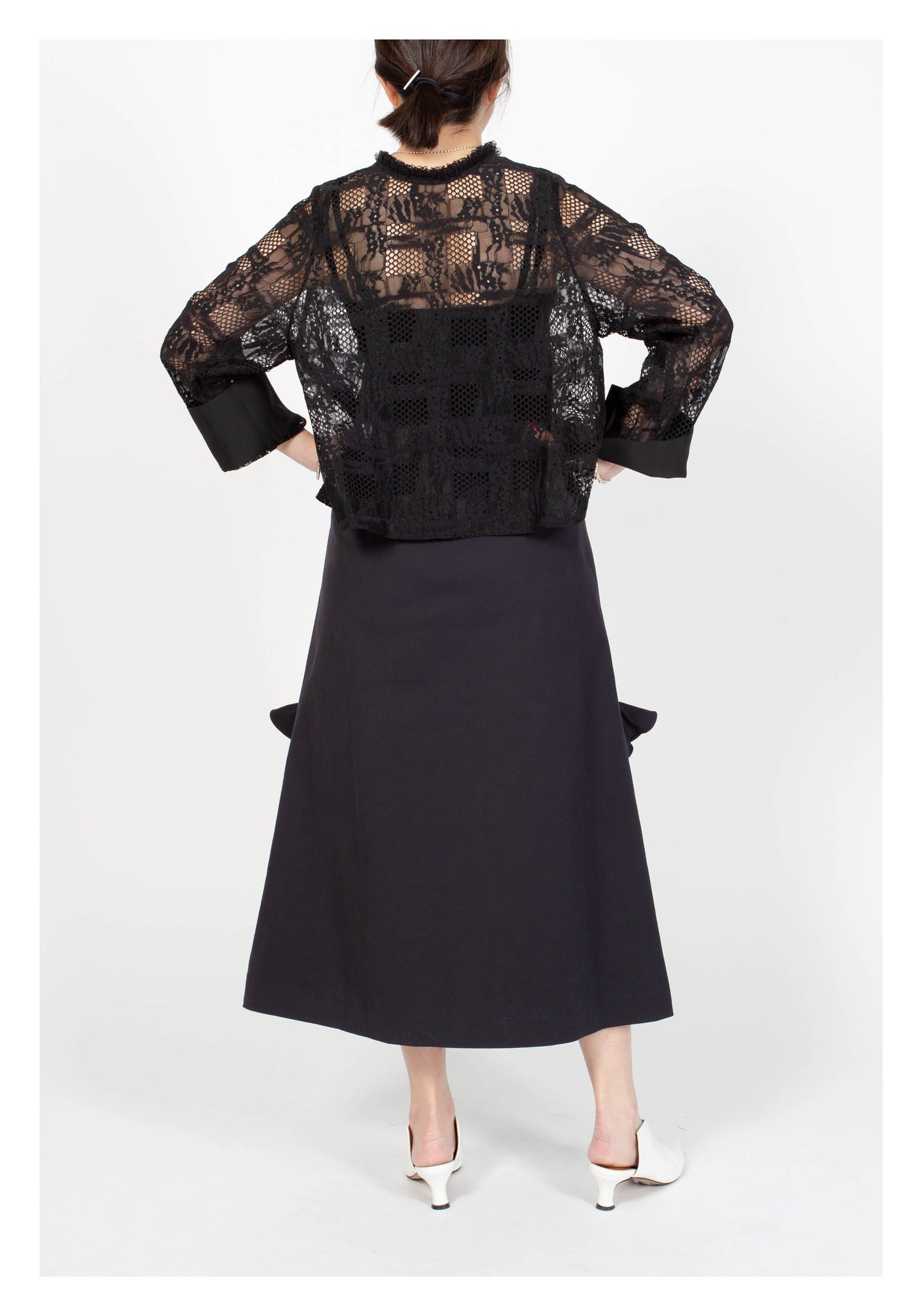 Ruffle Trims Just Fit A-Line Skirt Navy
