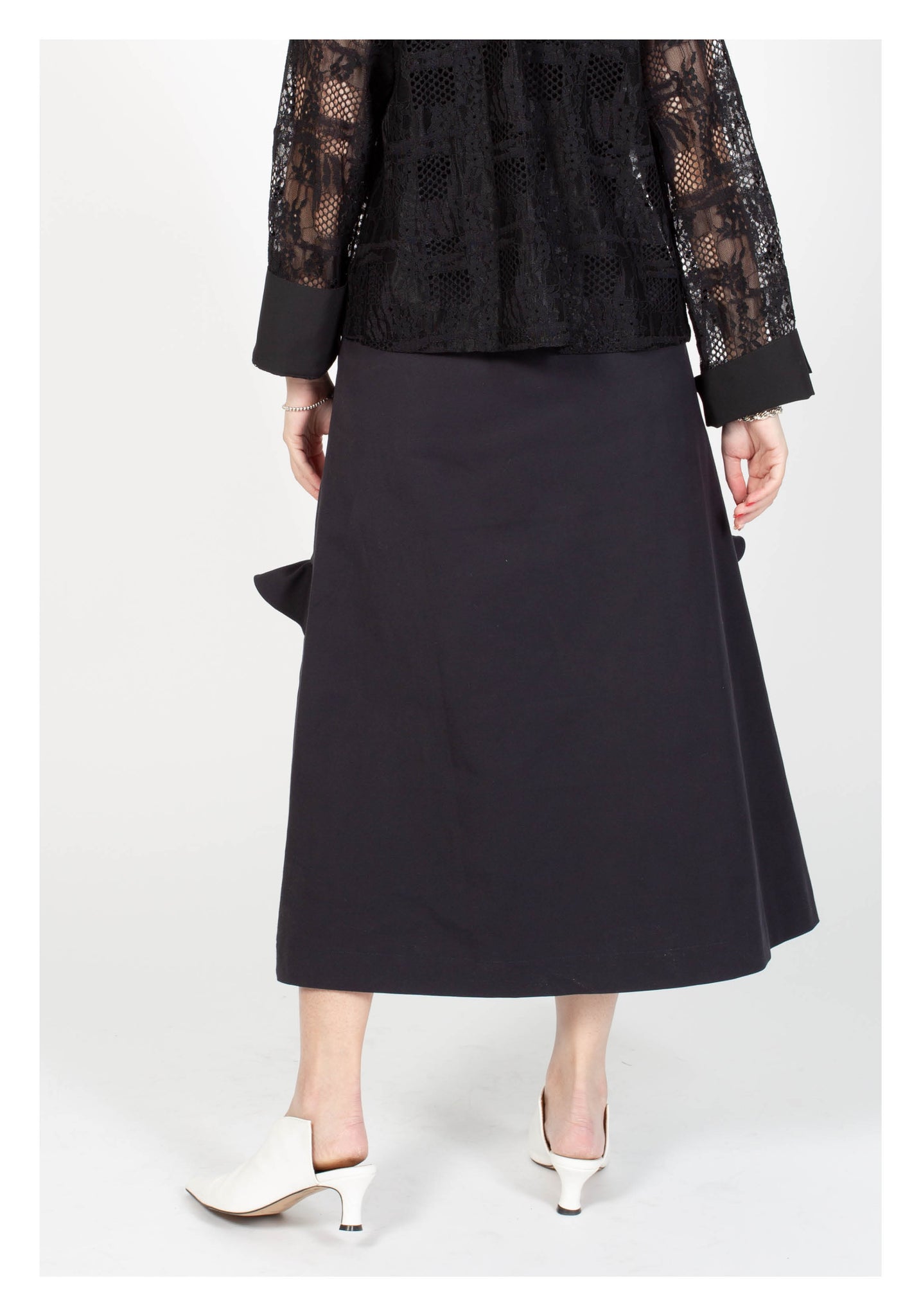 Ruffle Trims Just Fit A-Line Skirt Navy
