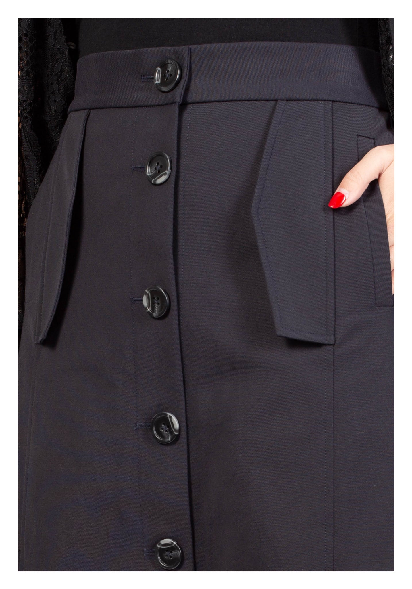 Ruffle Trims Just Fit A-Line Skirt Navy