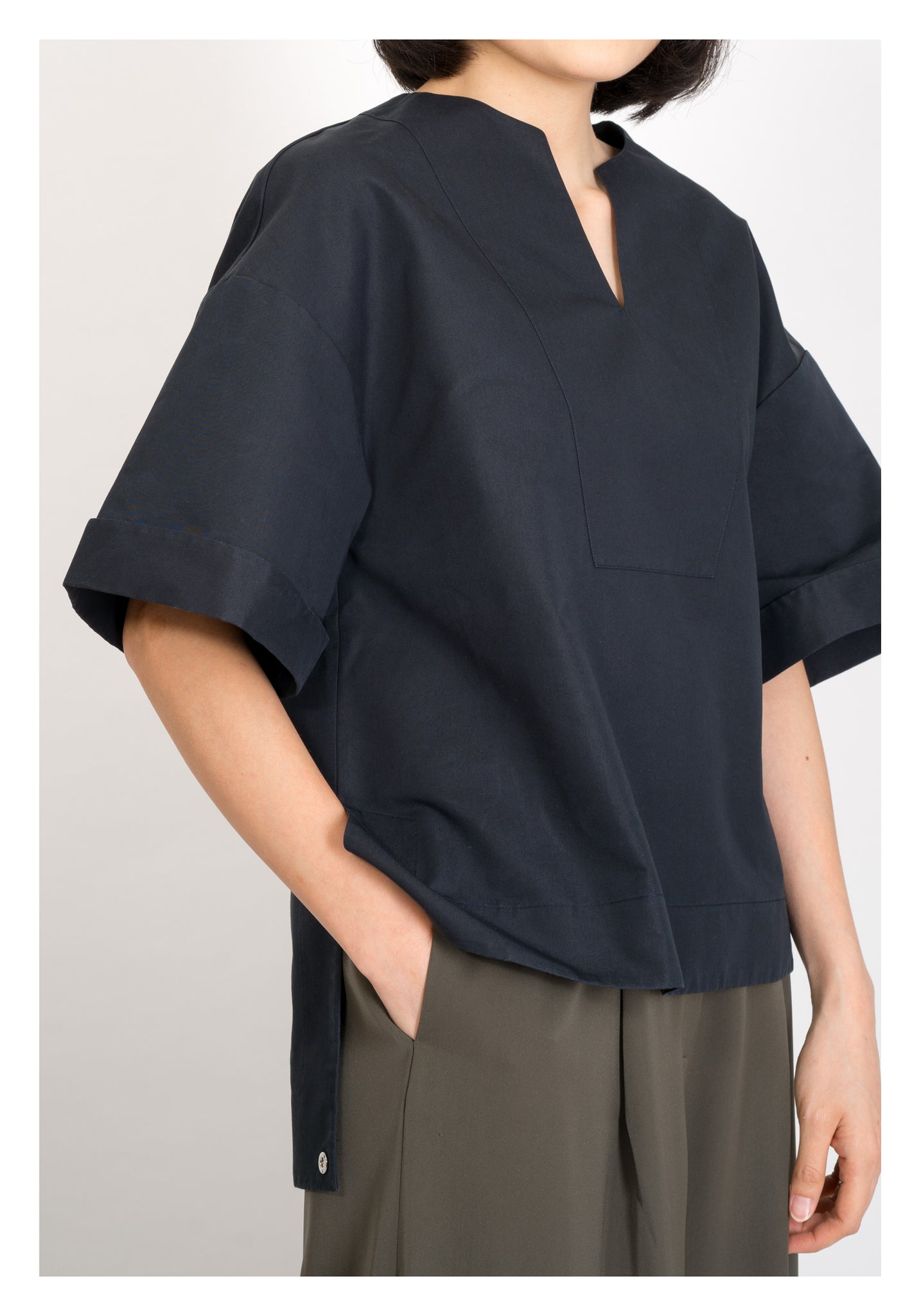 Open Collar Step Blouse Navy - whoami