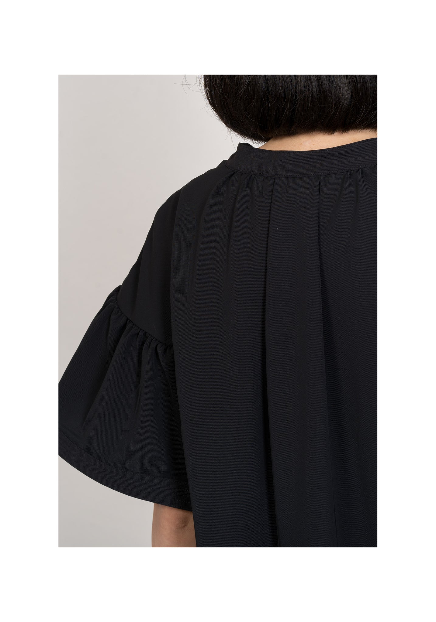 Open Collar Flare Sleeve Top Black - whoami