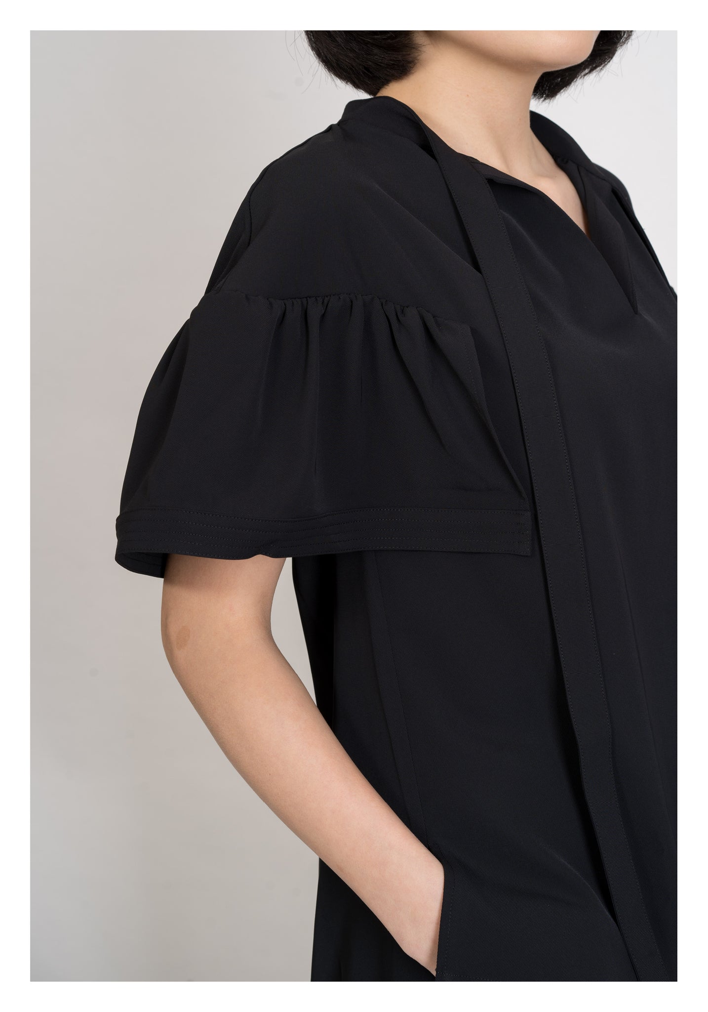 Open Collar Flare Sleeve Top Black - whoami