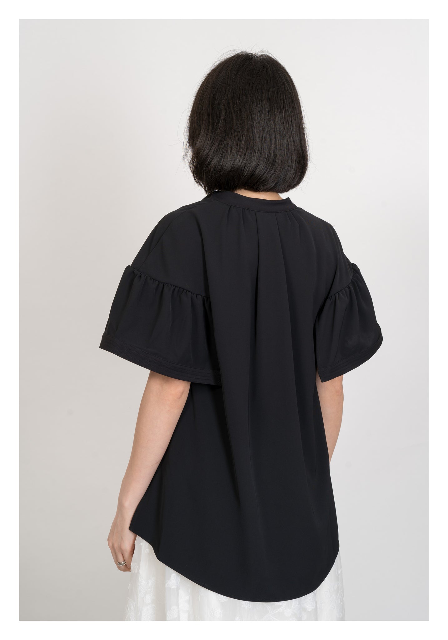 Open Collar Flare Sleeve Top Black - whoami