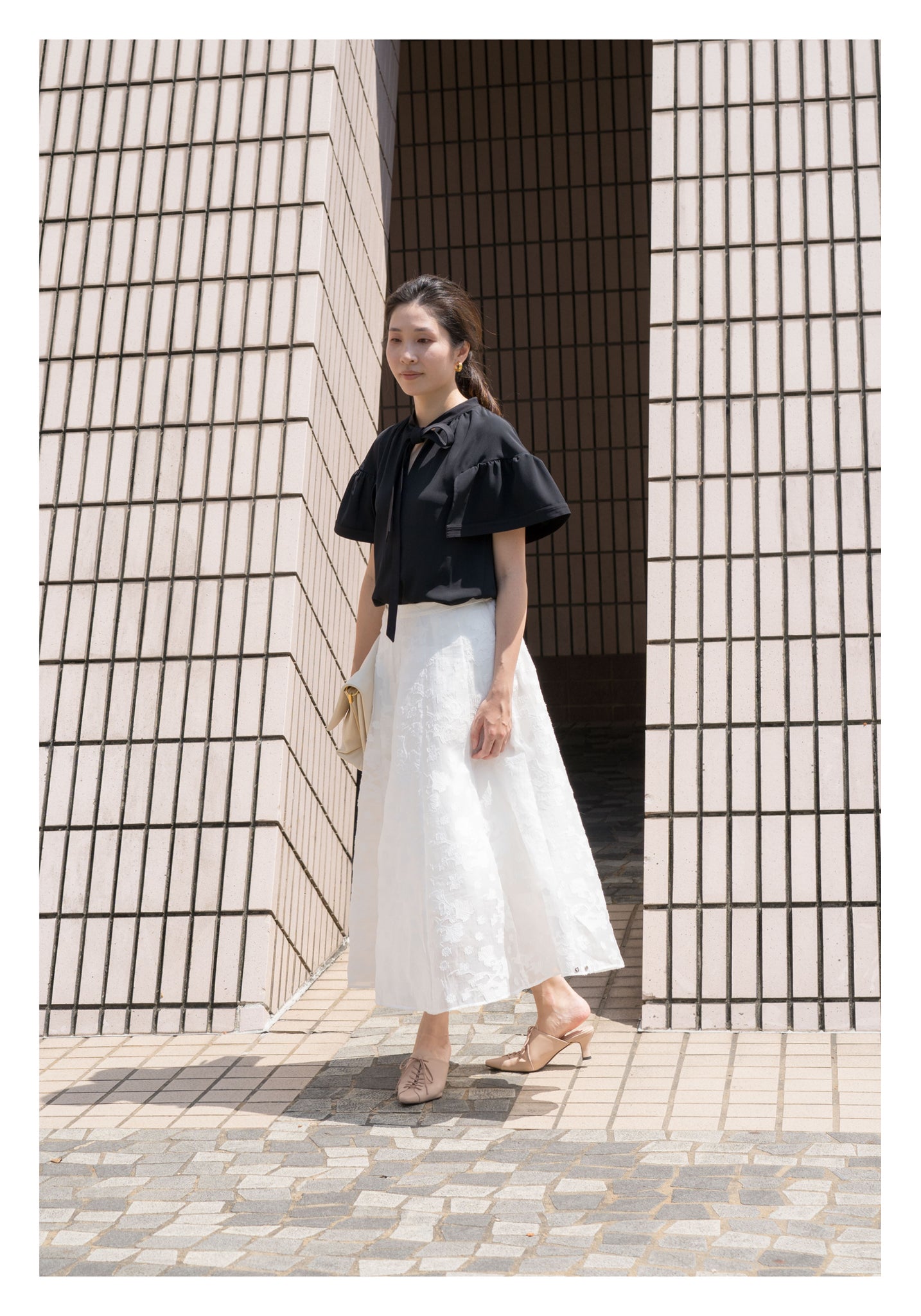 Open Collar Flare Sleeve Top Black - whoami