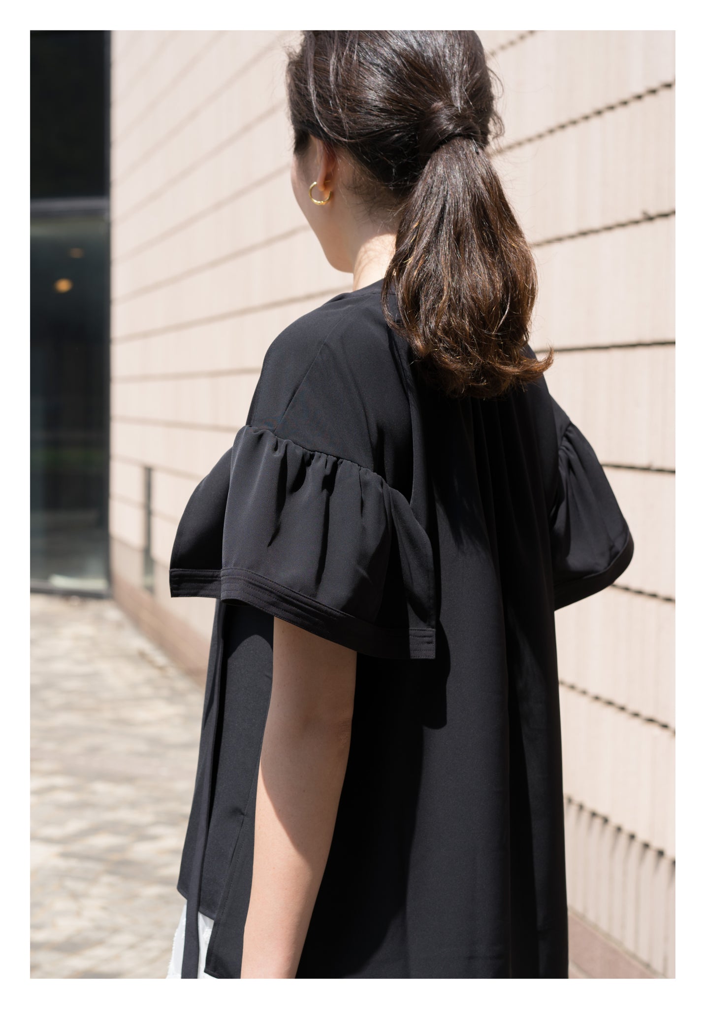 Open Collar Flare Sleeve Top Black - whoami