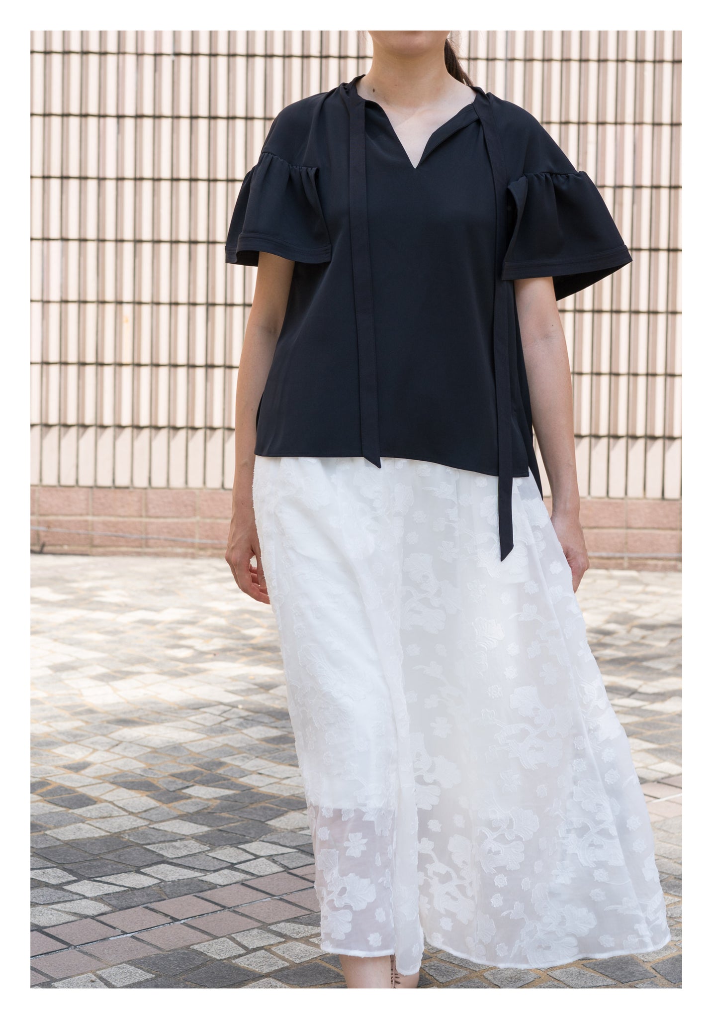 Open Collar Flare Sleeve Top Black - whoami