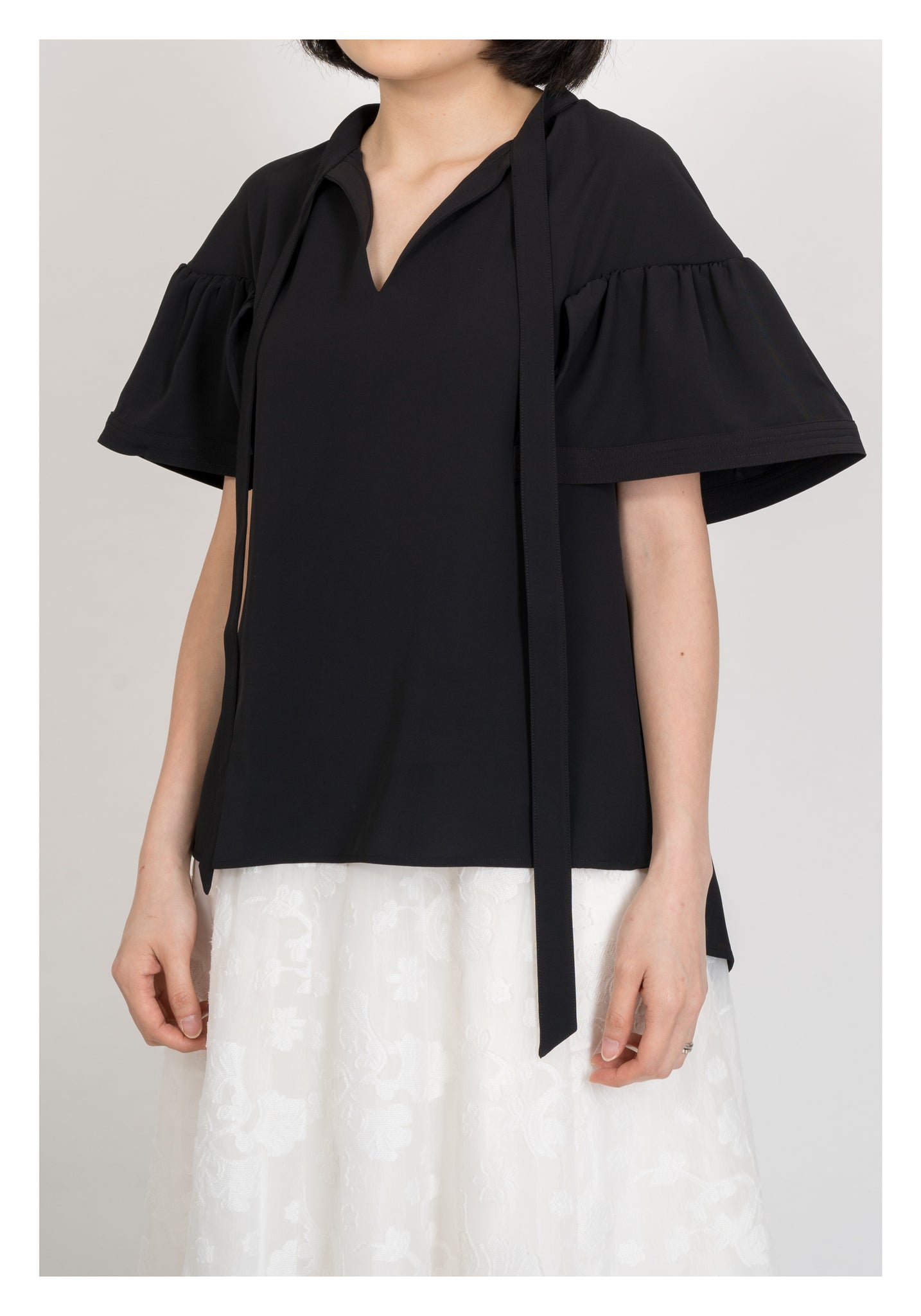 Open Collar Flare Sleeve Top Black - whoami