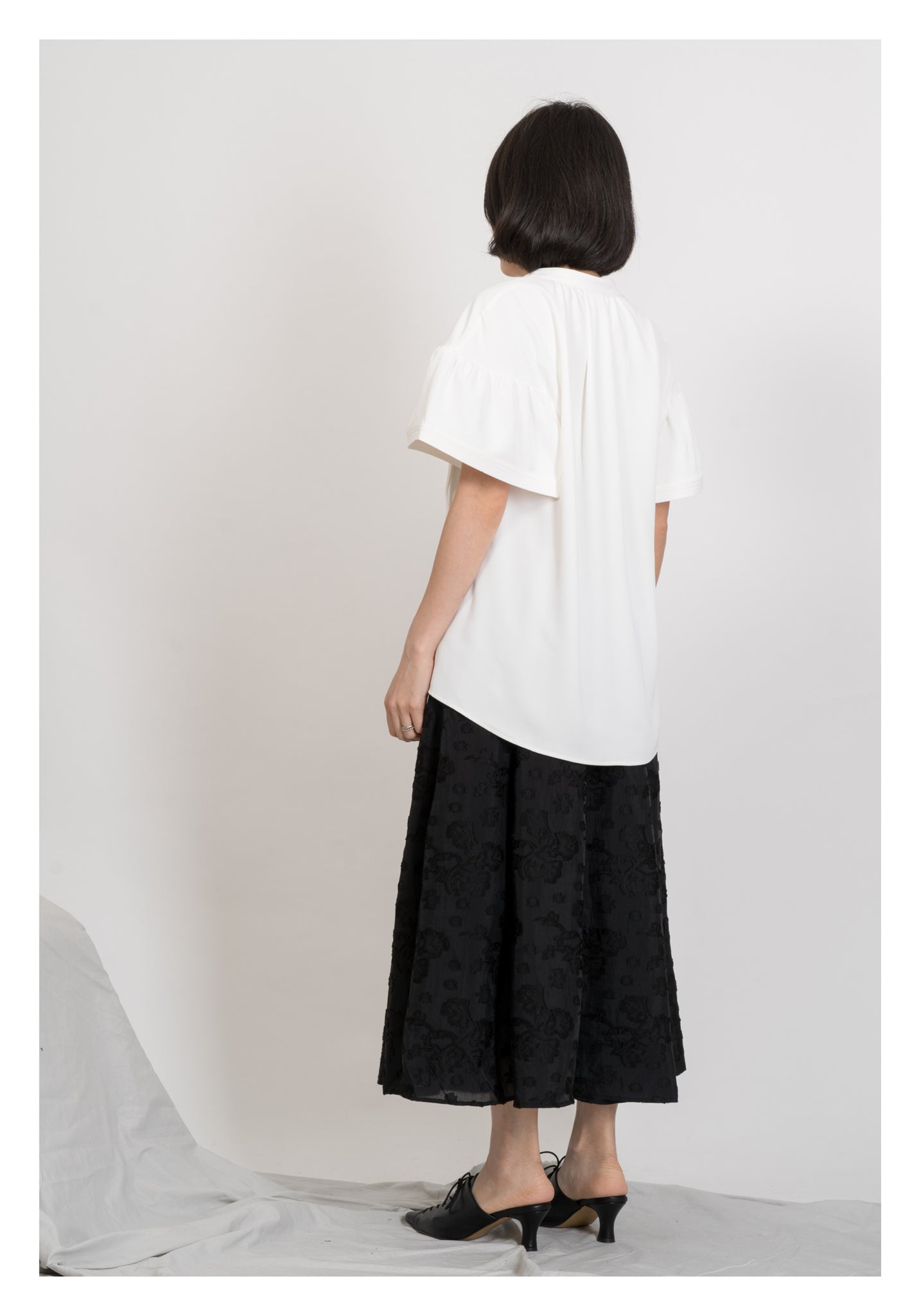 Open Collar Flare Sleeve Top White - whoami