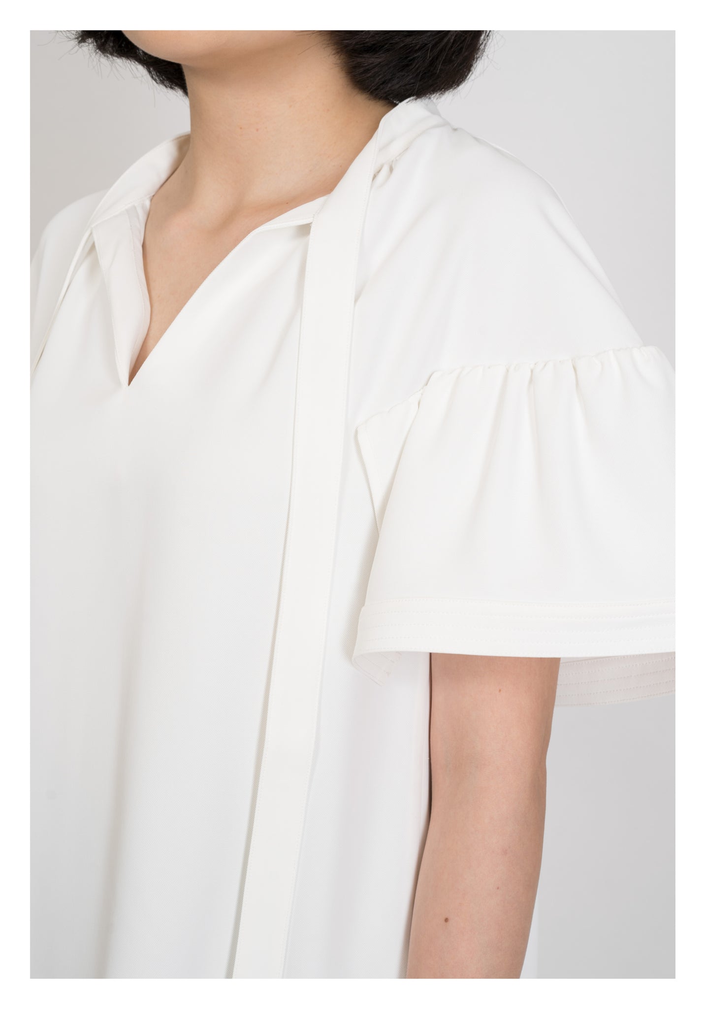 Open Collar Flare Sleeve Top White - whoami