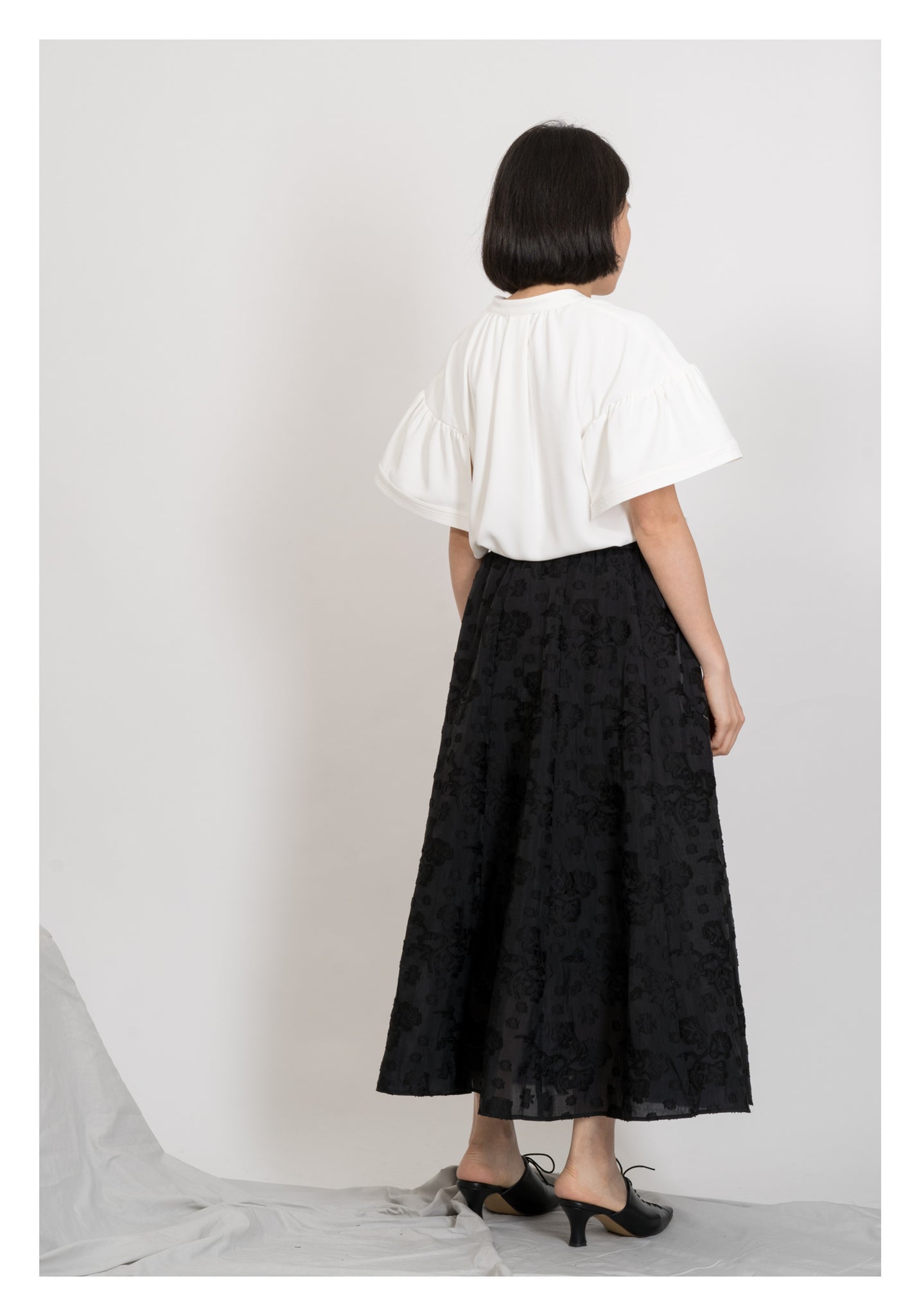 Open Collar Flare Sleeve Top White - whoami