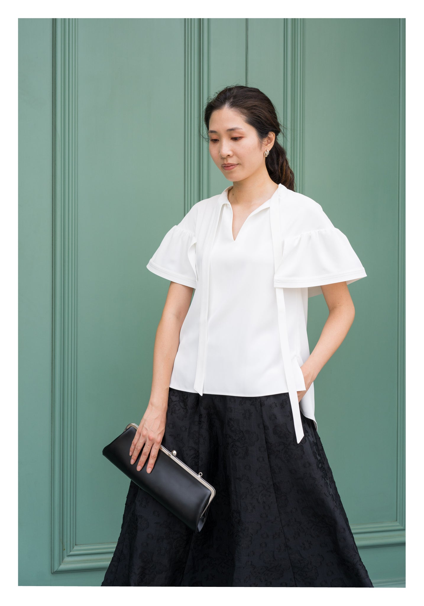 Open Collar Flare Sleeve Top White - whoami