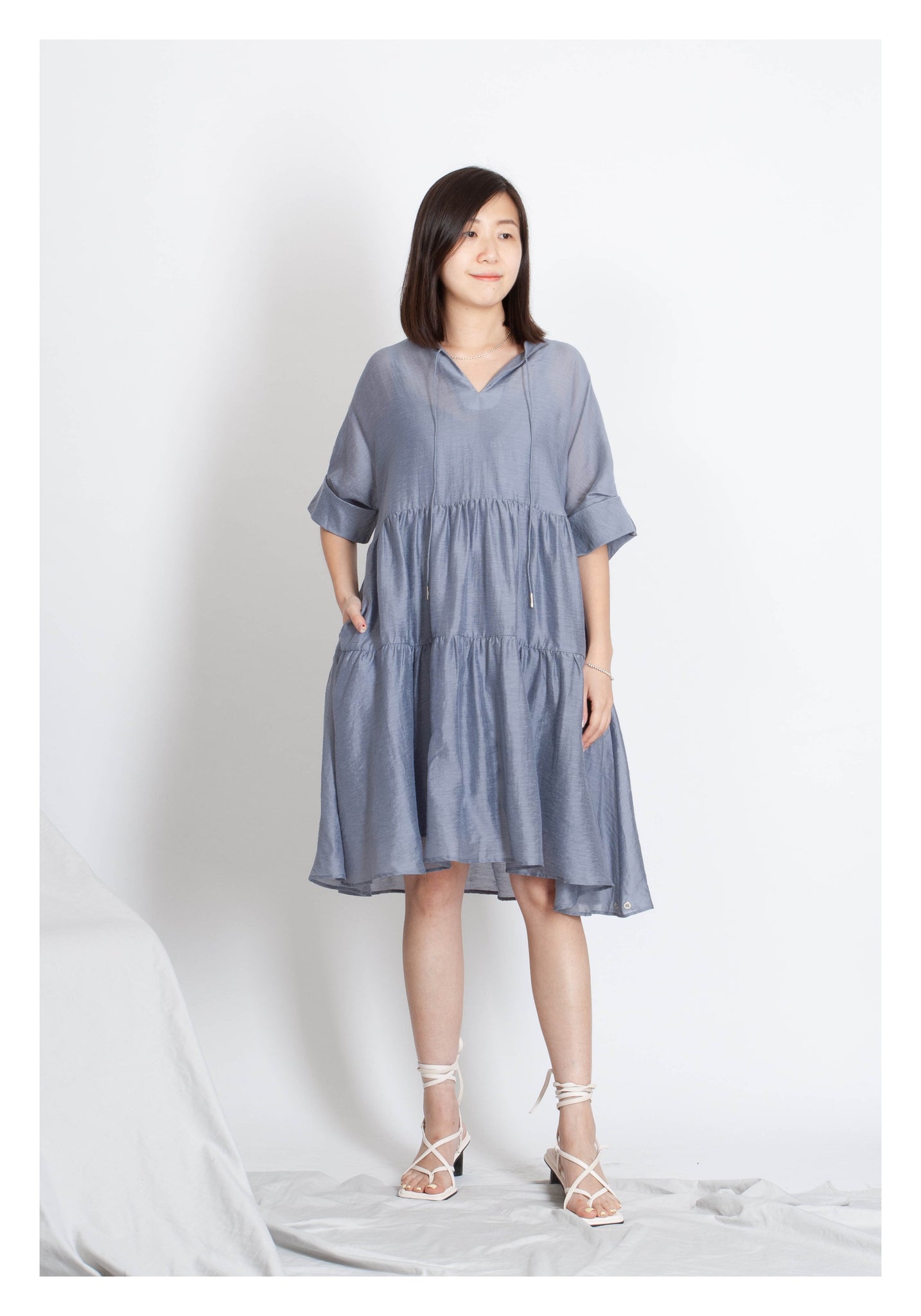 Open Collar Blossom Dress Grey - whoami