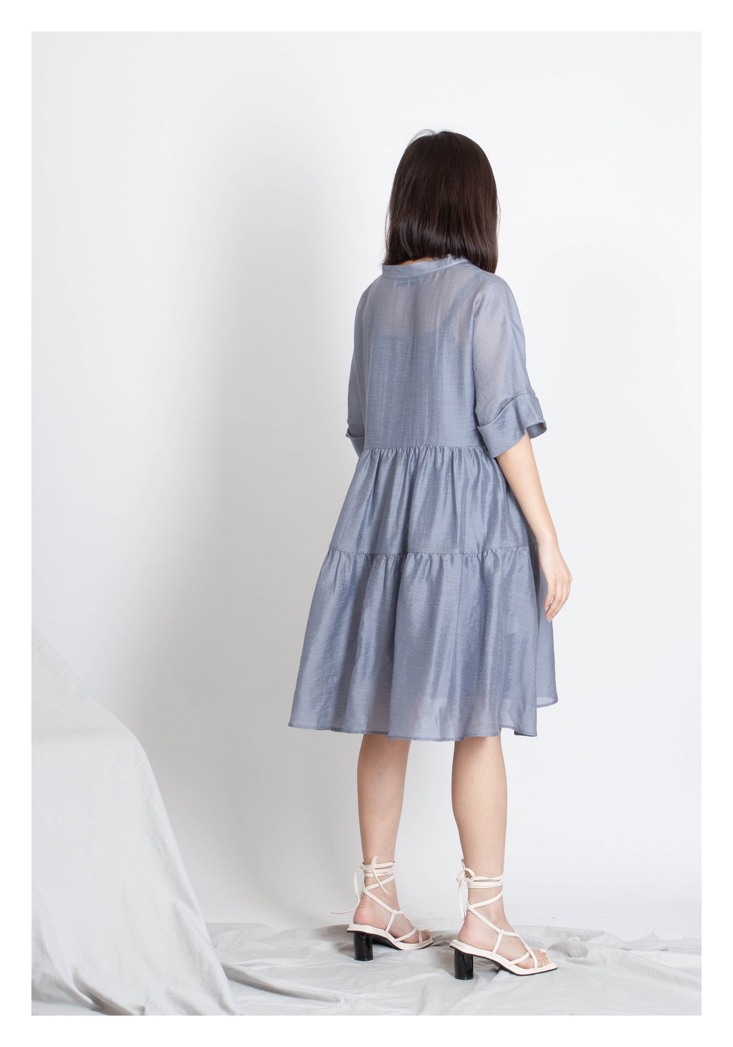 Open Collar Blossom Dress Grey - whoami