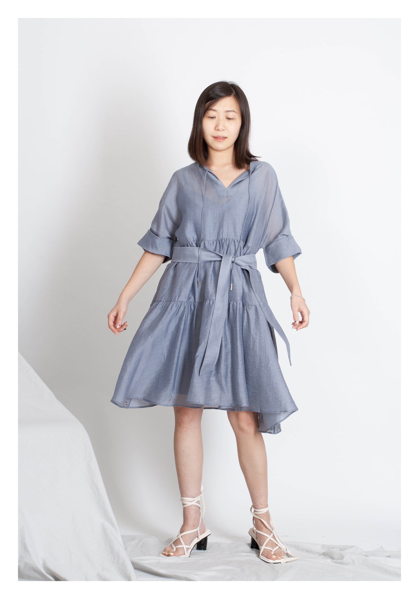 Open Collar Blossom Dress Grey - whoami