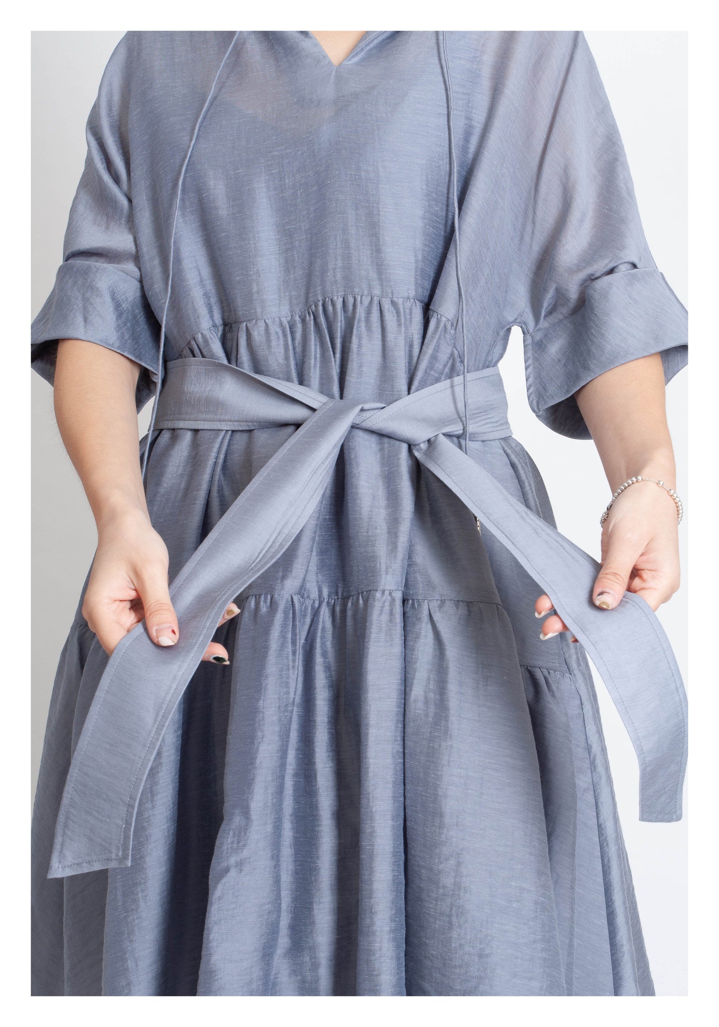 Open Collar Blossom Dress Grey - whoami