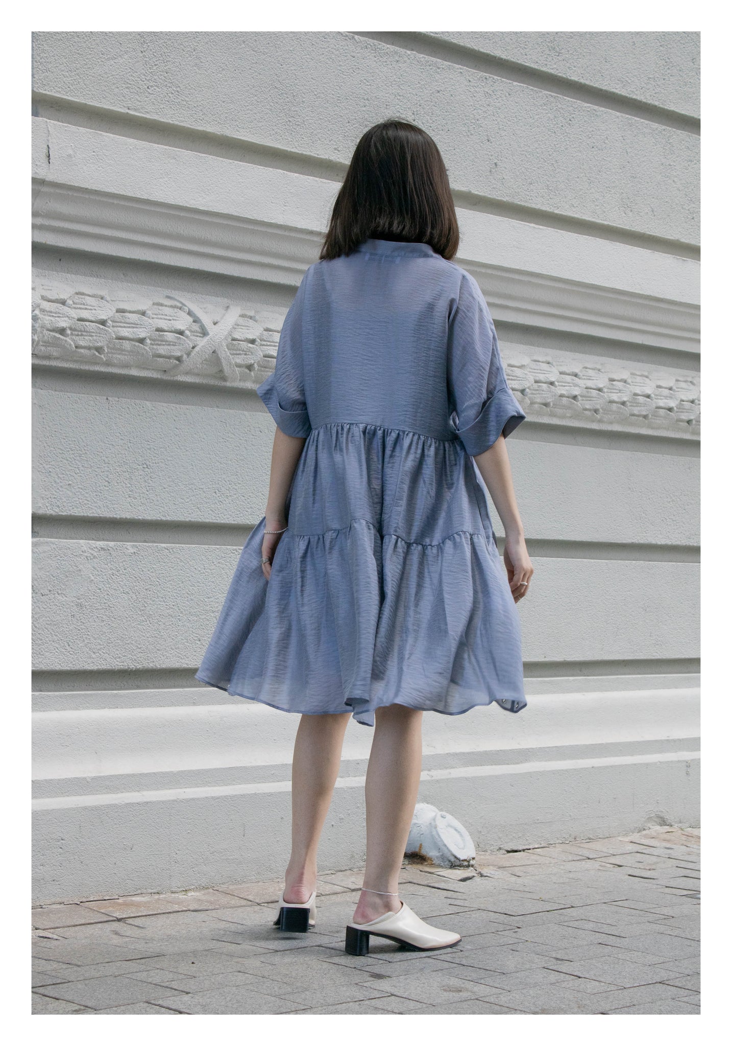 Open Collar Blossom Dress Grey - whoami