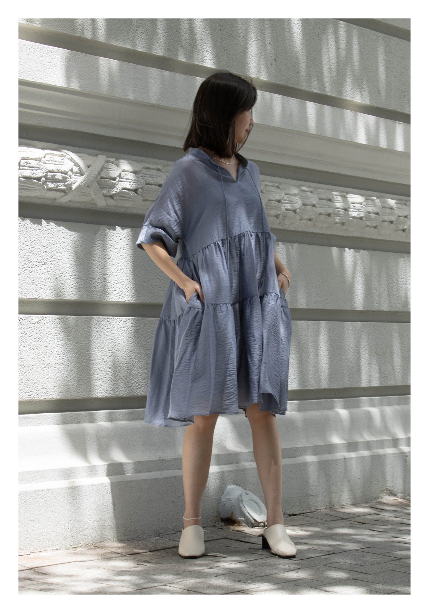 Open Collar Blossom Dress Grey - whoami