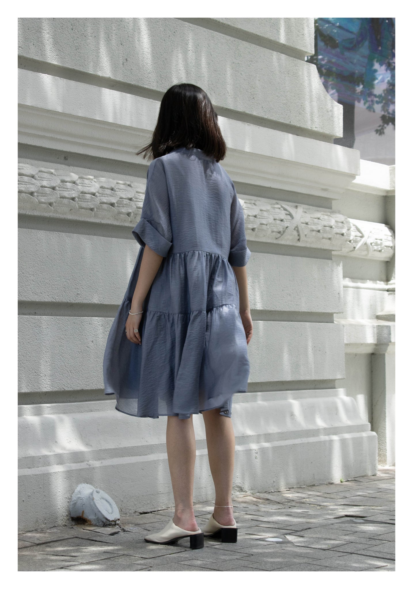 Open Collar Blossom Dress Grey - whoami