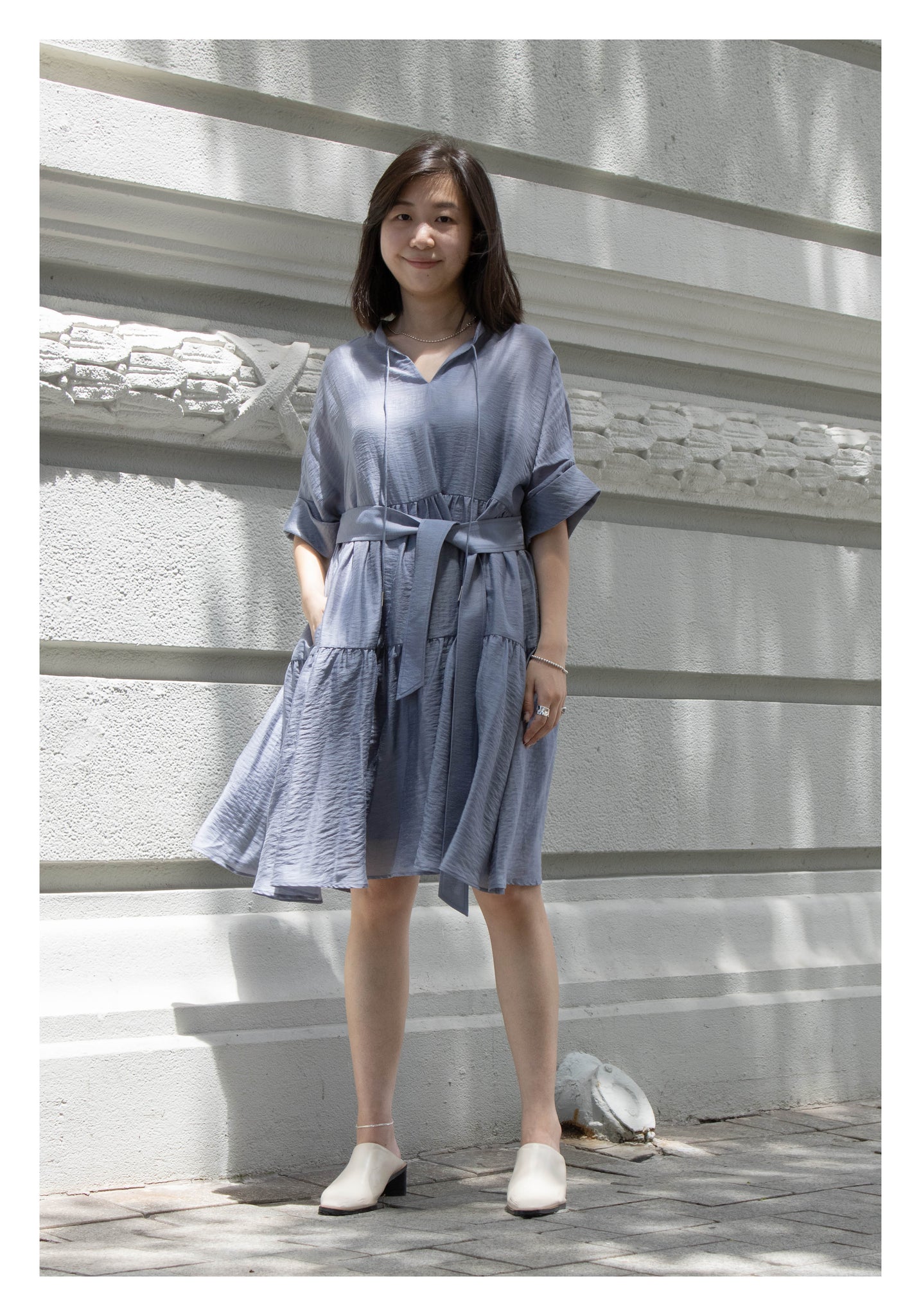 Open Collar Blossom Dress Grey - whoami