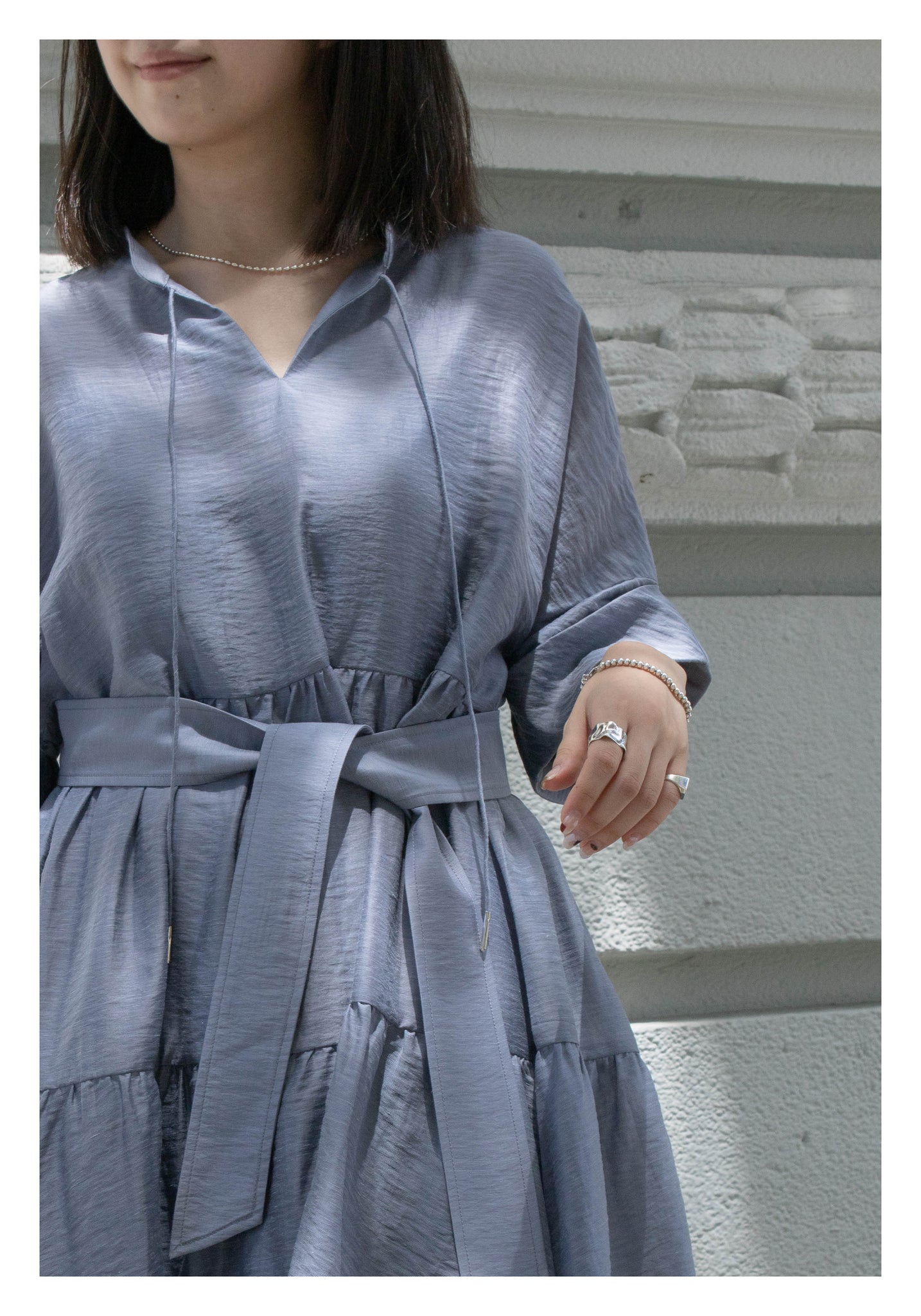 Open Collar Blossom Dress Grey - whoami